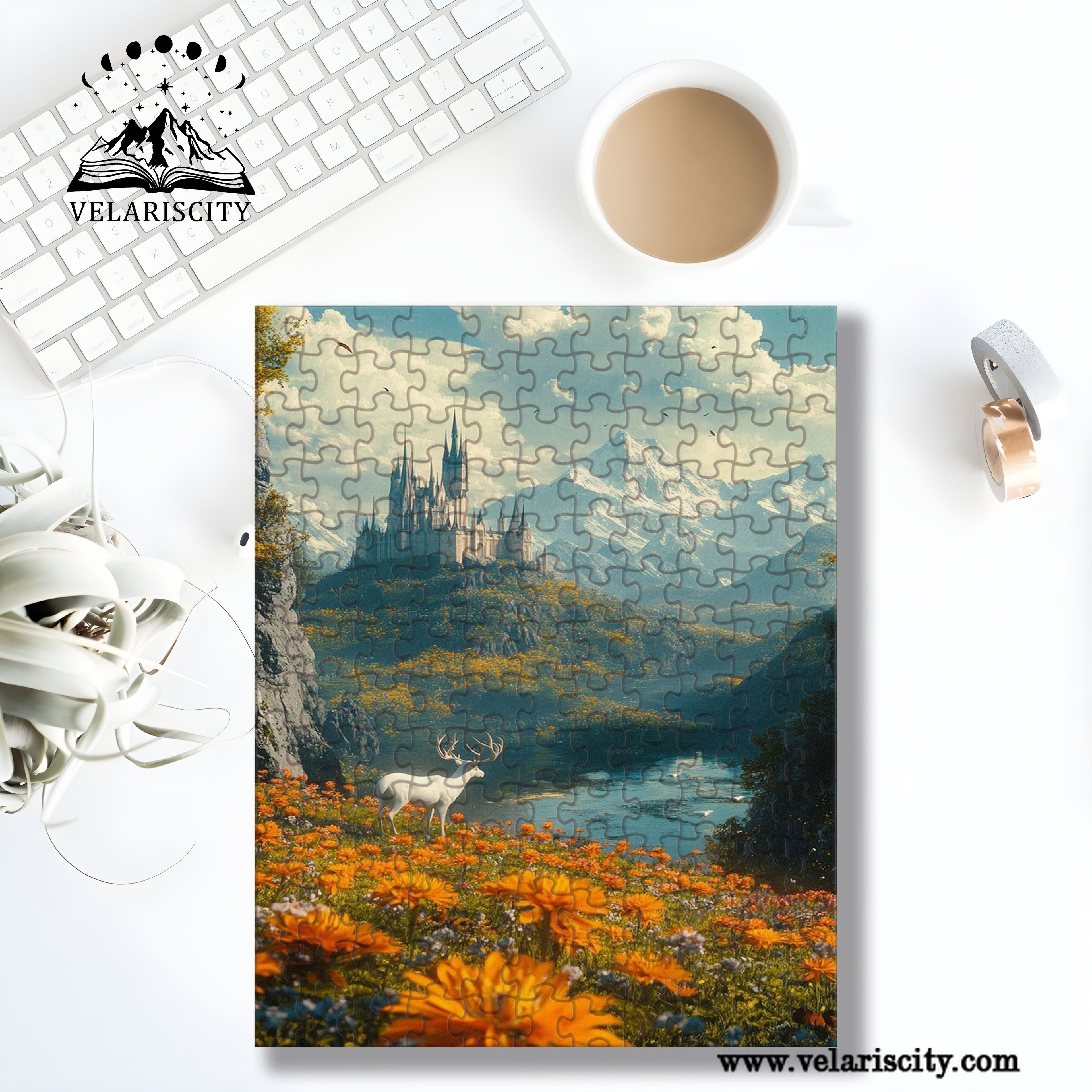 Terrasen Puzzle Throne of Glass, White Stag and Castle Artwork, Wooden Jigsaw Bookish Gift PVLR21