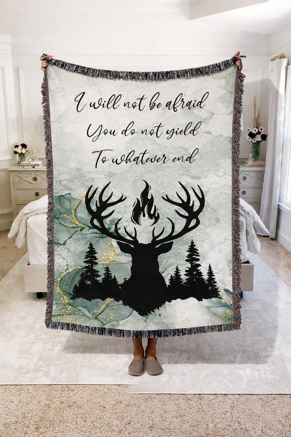 Bookish Quote Woven Blanket, Throne of Glass Inspired Throw, Stag Symbol Fantasy Blanket, Cozy Reader Gift BKVLR14