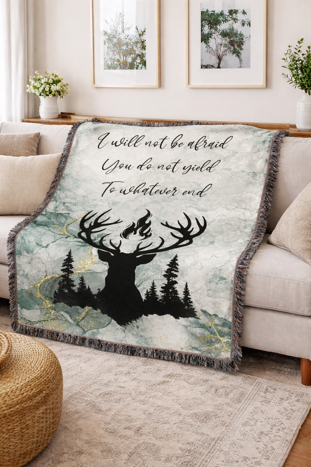 Bookish Quote Woven Blanket, Throne of Glass Inspired Throw, Stag Symbol Fantasy Blanket, Cozy Reader Gift BKVLR14