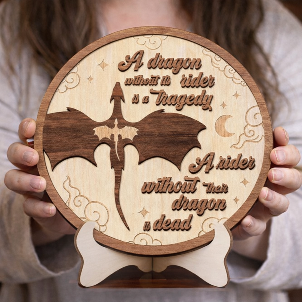 Fourth Wing Dragon Without Its Rider Book Sign, Wooden Dragon Bookshelf Decor, Fantasy Dragon Library Sign BTVLR56