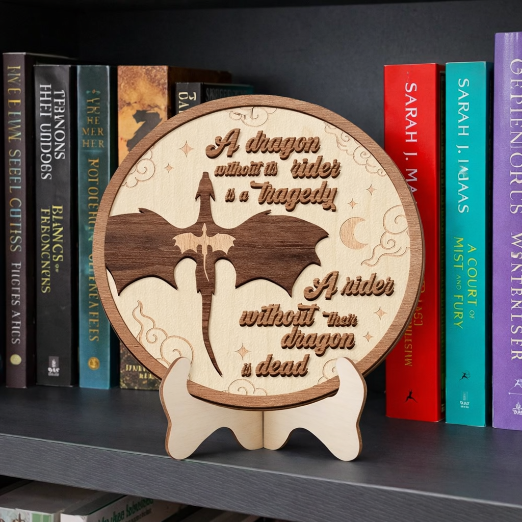 Fourth Wing Dragon Without Its Rider Book Sign, Wooden Dragon Bookshelf Decor, Fantasy Dragon Library Sign