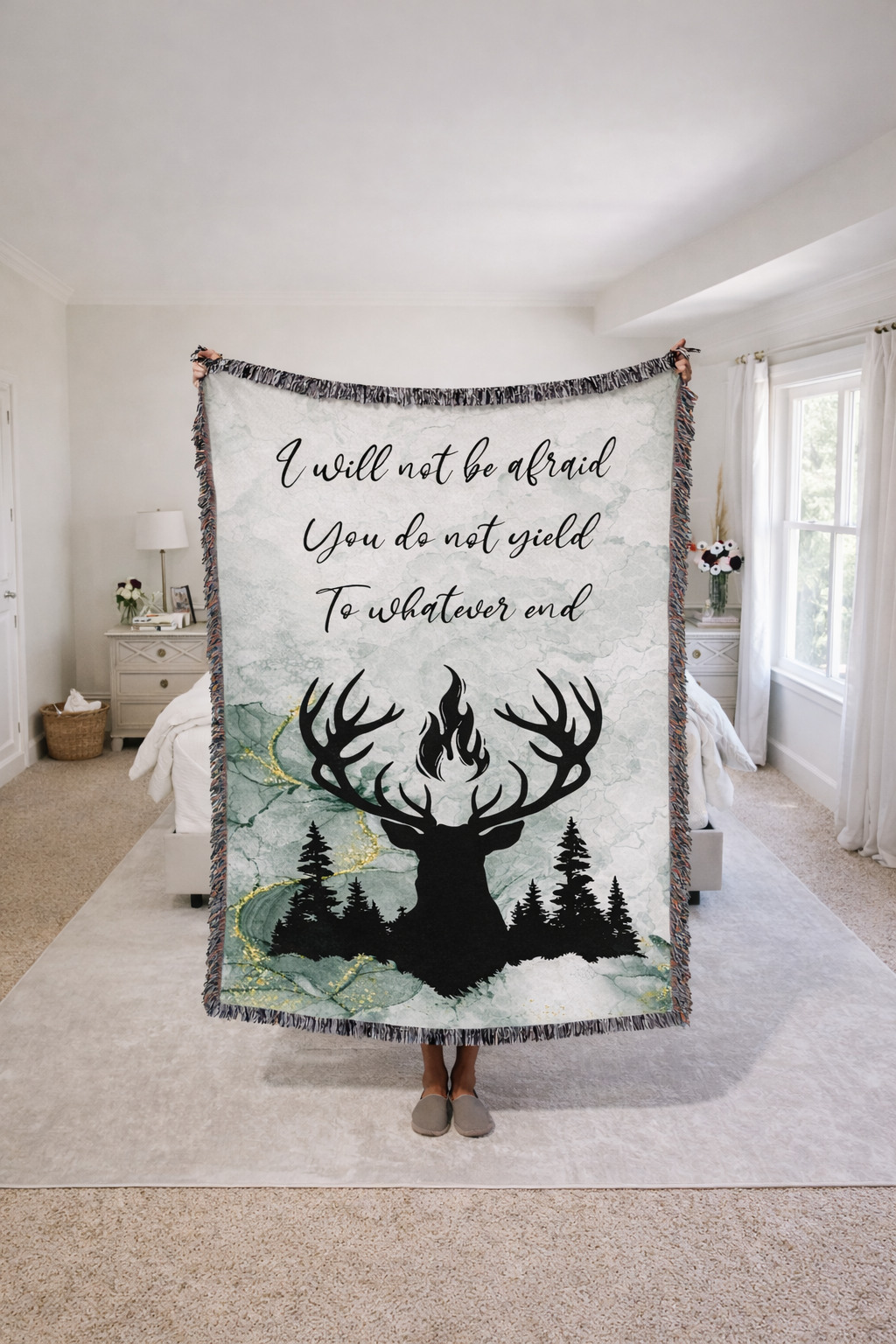 Bookish Quote Woven Blanket, Throne of Glass Inspired Throw, Stag Symbol Fantasy Blanket, Cozy Reader Gift BKVLR14