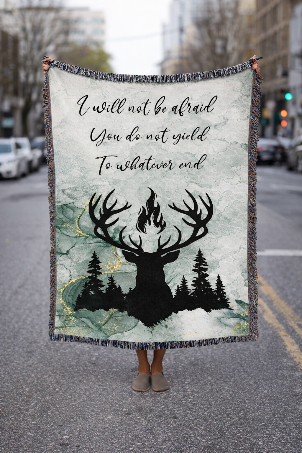 Bookish Quote Woven Blanket, Throne of Glass Inspired Throw, Stag Symbol Fantasy Blanket, Cozy Reader Gift BKVLR14