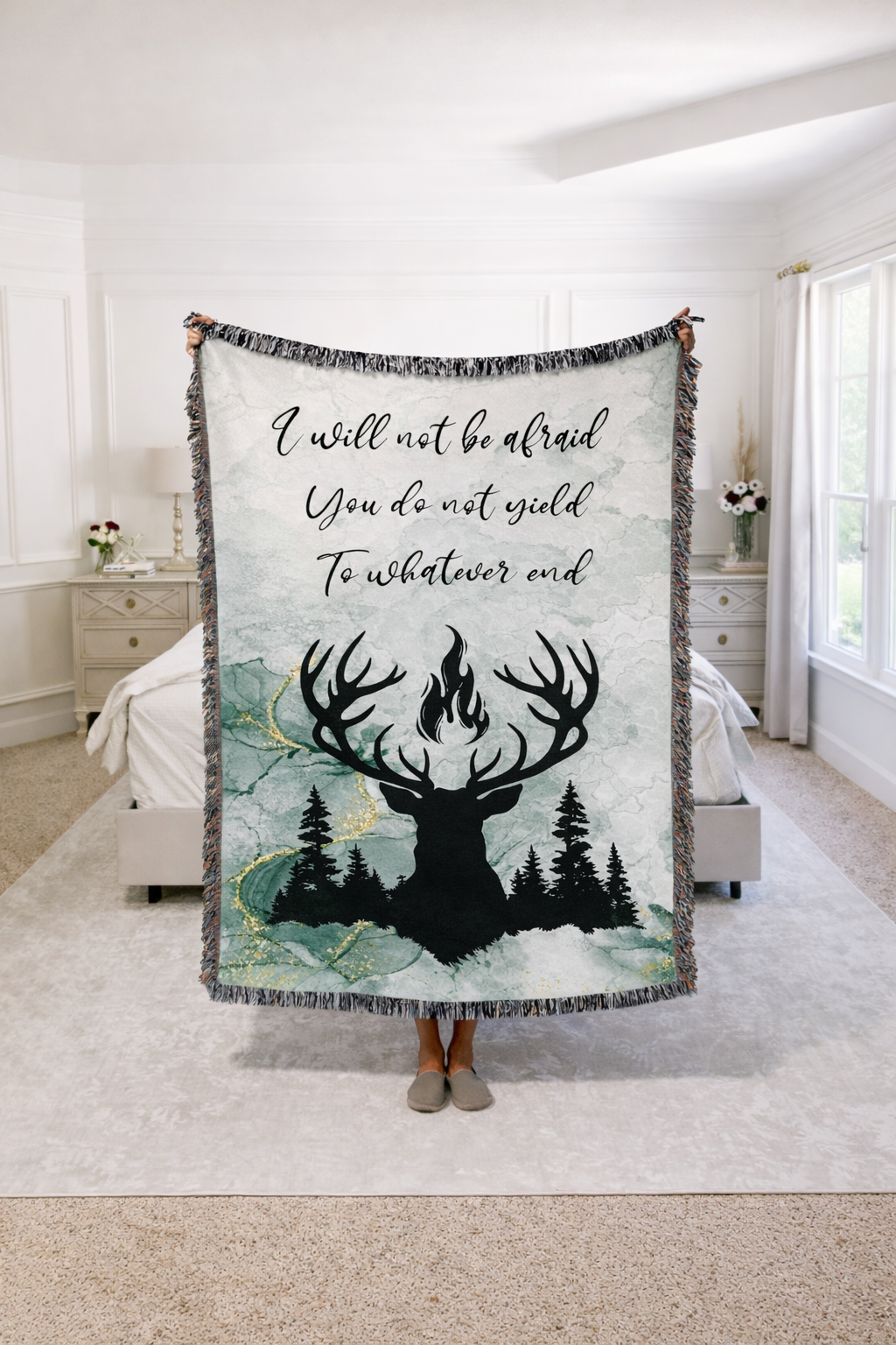 Bookish Quote Woven Blanket, Throne of Glass Inspired Throw, Stag Symbol Fantasy Blanket, Cozy Reader Gift BKVLR14