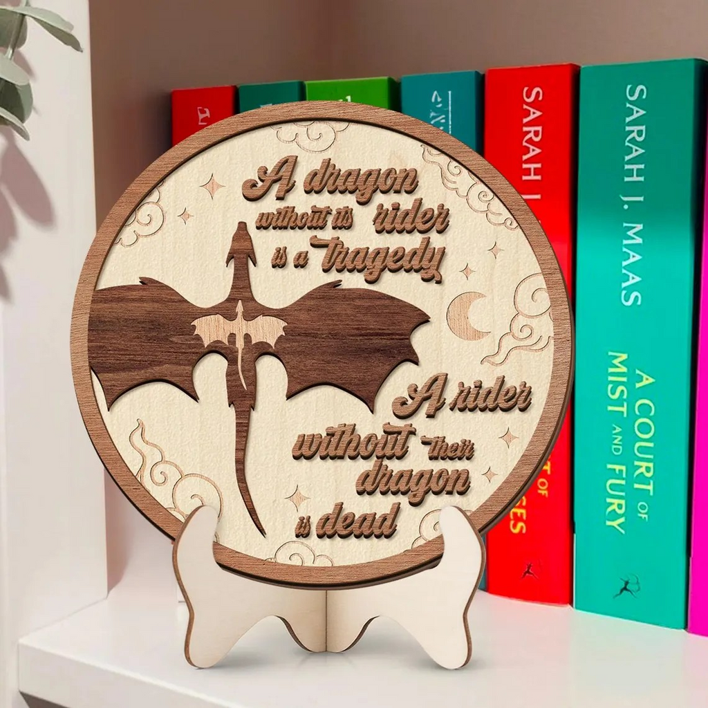 Fourth Wing Dragon Without Its Rider Book Sign, Wooden Dragon Bookshelf Decor, Fantasy Dragon Library Sign BTVLR56