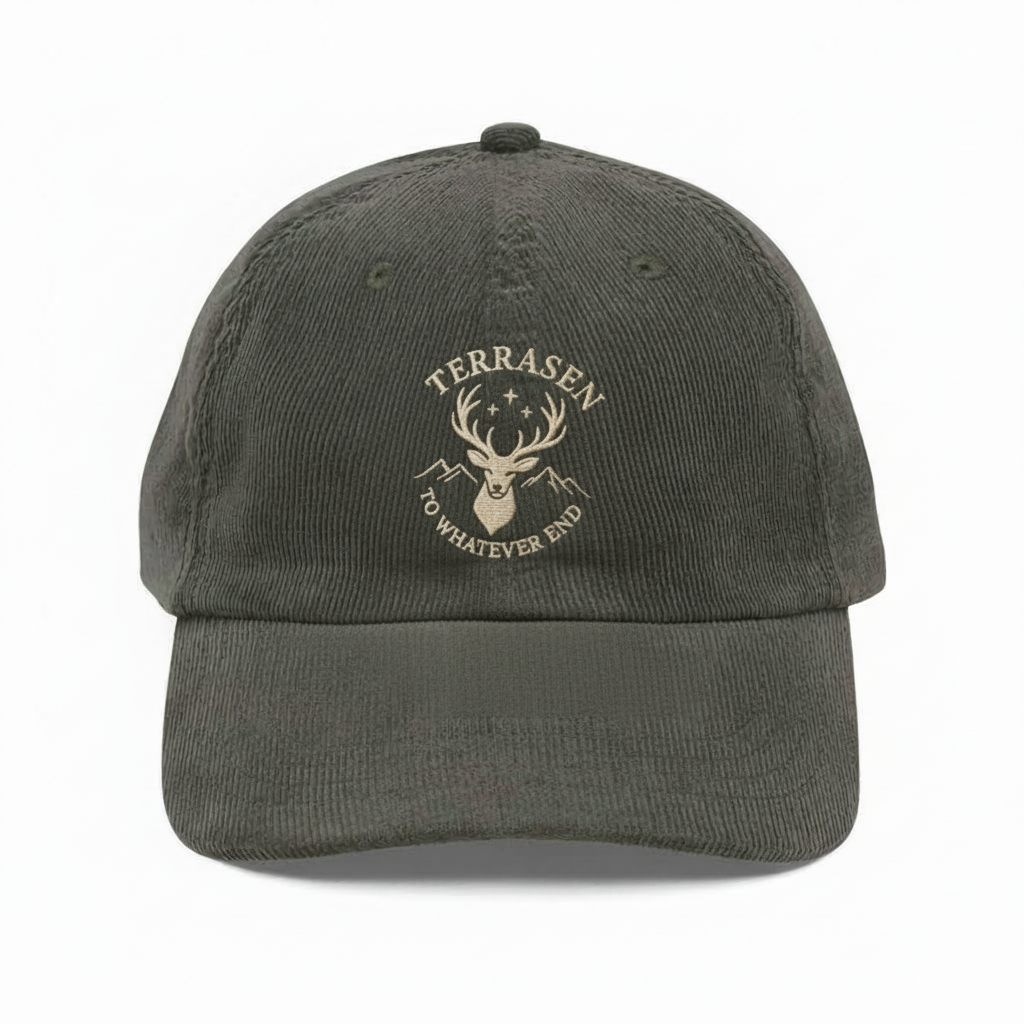 Terrasen Corduroy Dad Hat, Throne of Glass Inspired Embroidered Cap, Stag Crest Fantasy Bookish Gift for Readers VLRH34