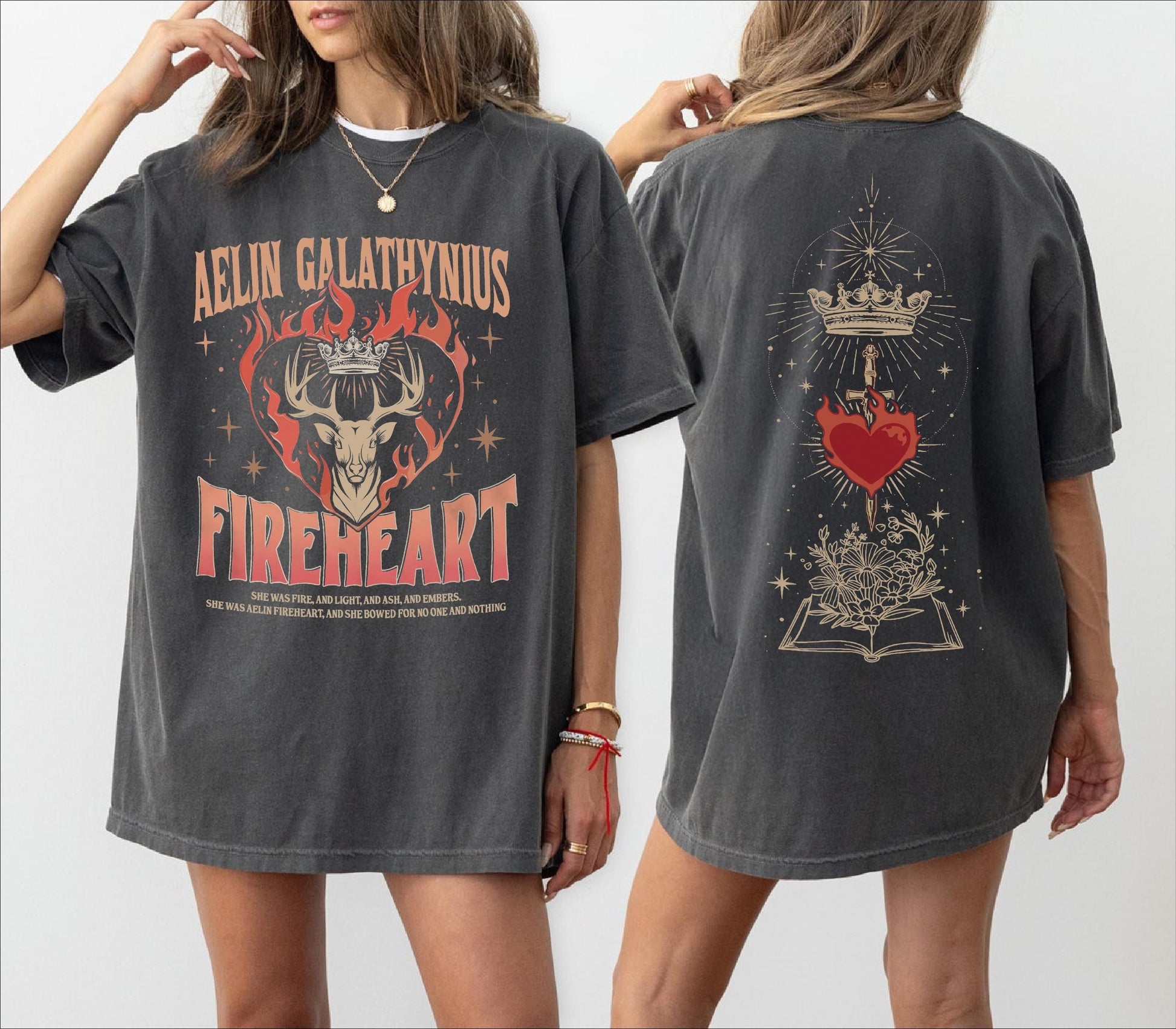 Aelin Galathynius Merch Fireheart Comfort Colors T-Shirt, Throne Of Glass Fan Double-Sided T-shirt, Throne Of Glass Fan Tee, Acotar Shirt CFVLR86