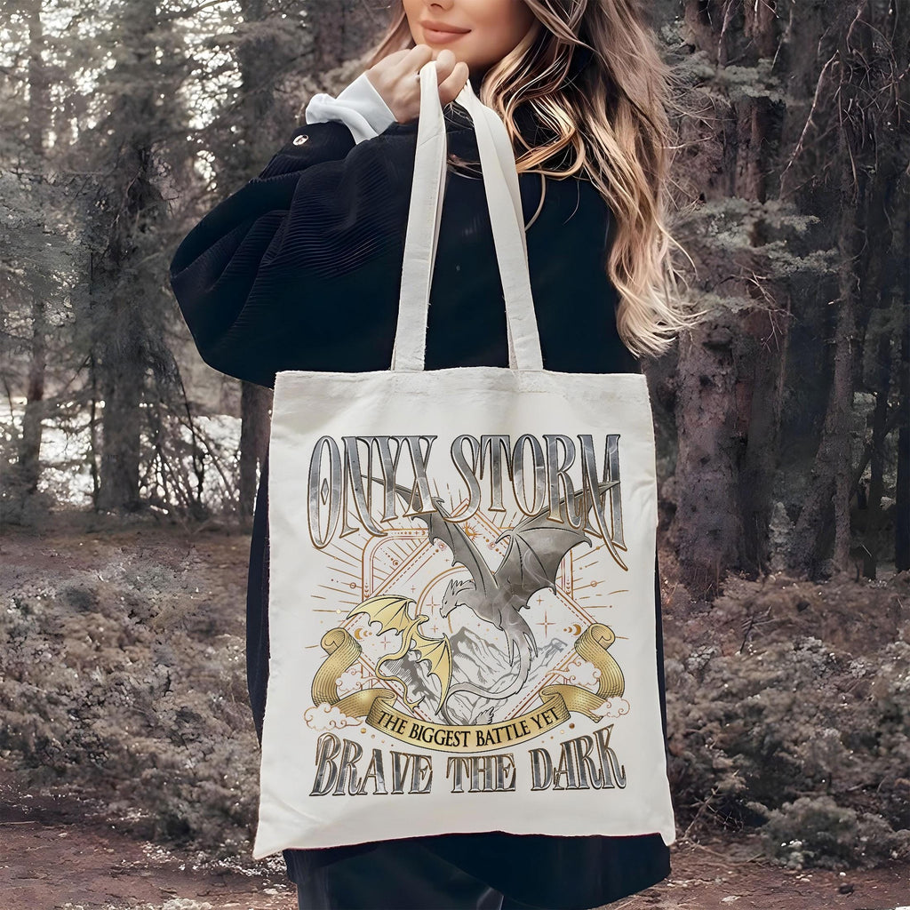 Onyx Storm Brave The Dark Canvas Tote, Fourth Wing Series Bookish Bag, Violet Sorrengail Dragon Rider Tote, Gift For Readers TBVLR19