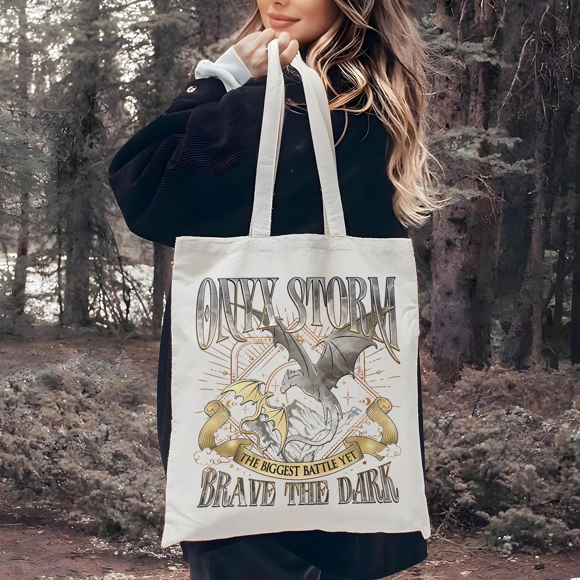 Onyx Storm Brave The Dark Canvas Tote, Fourth Wing Series Bookish Bag, Violet Sorrengail Dragon Rider Tote, Gift For Readers TBVLR19