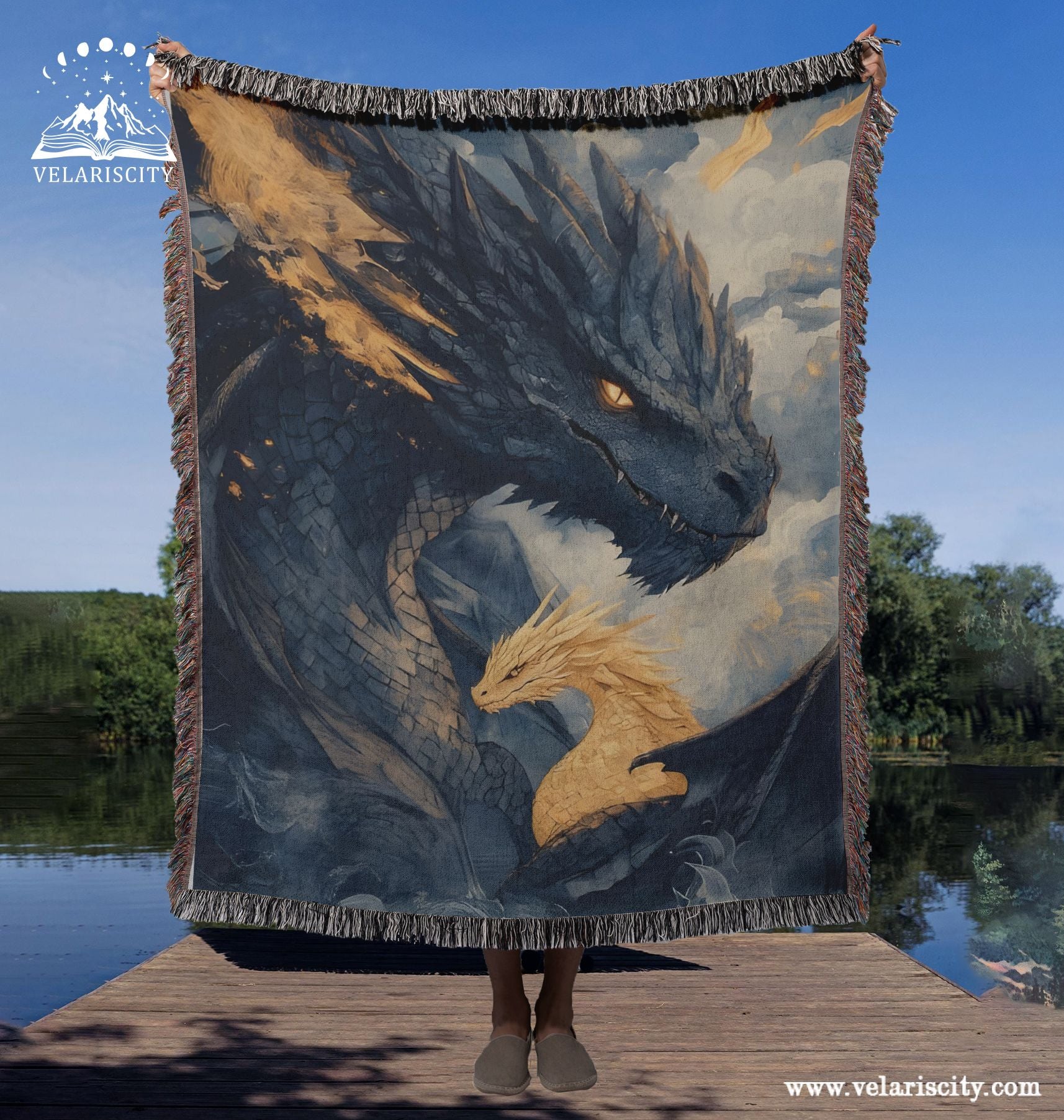 Fourth Wing Dragon Woven Blanket, Tairn and Andarna Fantasy Throw, Cozy Bookish Gift for Romantasy Readers and Fans BKVLR20