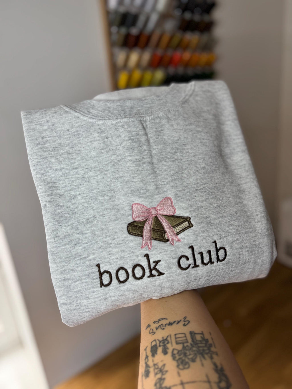 Book Club Embroidered Sweatshirt, Book Lover, Reading, Bookish, Bow, Cute, Librarian Gift, Book Lover Sweater, For Her, Love Reading