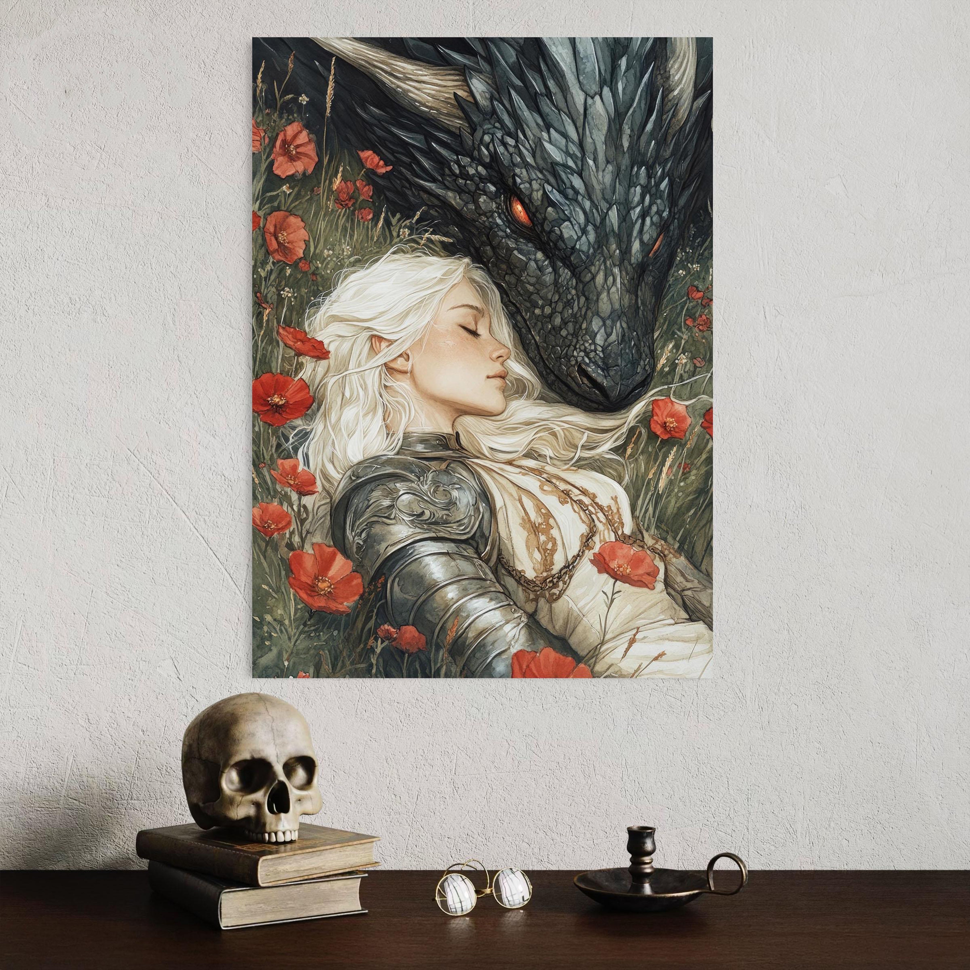 Throne of Glass Printed Art, Poster Abraxos and Manon, Art Print Fantasy Wall Decor, TOG Bookish Gift Dragon and Witch Illustration Book Lover Gift VLRP58