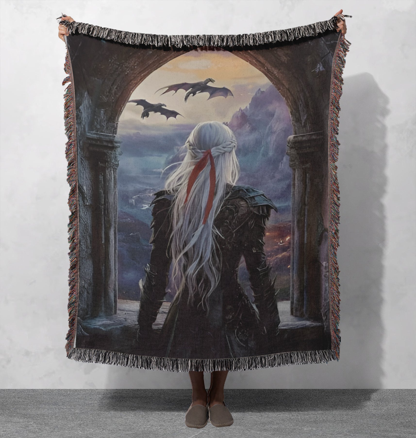 Manon Blackbeak Woven Blanket, Throne of Glass Inspired Throw, Ironteeth Witch with Dragons, Fantasy Bookish Gift for Sarah J. Maas Fans BKVLR21