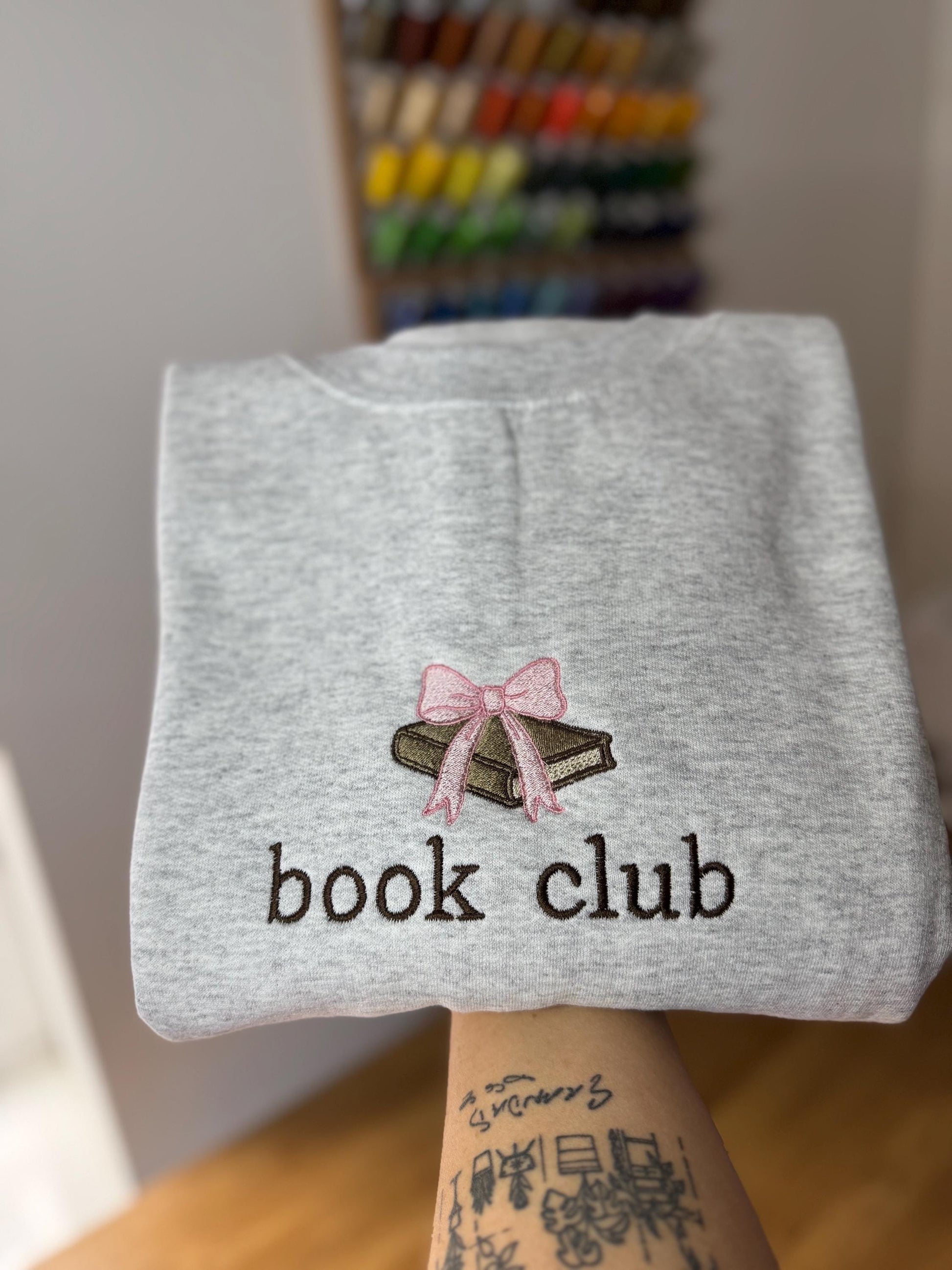 Book Club Embroidered Sweatshirt, Book Lover, Reading, Bookish, Bow, Cute, Librarian Gift, Book Lover Sweater, For Her, Love Reading