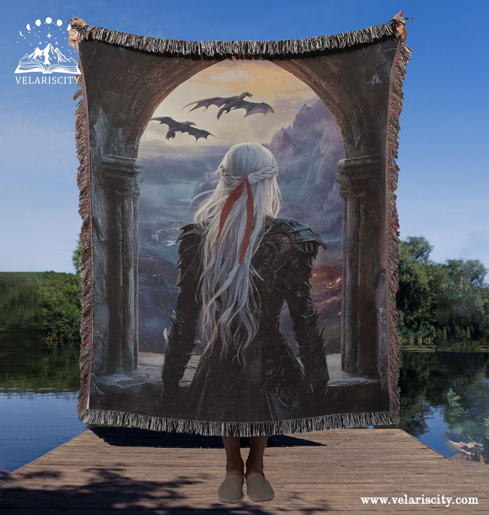 Manon Blackbeak Woven Blanket, Throne of Glass Inspired Throw, Ironteeth Witch with Dragons, Fantasy Bookish Gift for Sarah J. Maas Fans BKVLR21