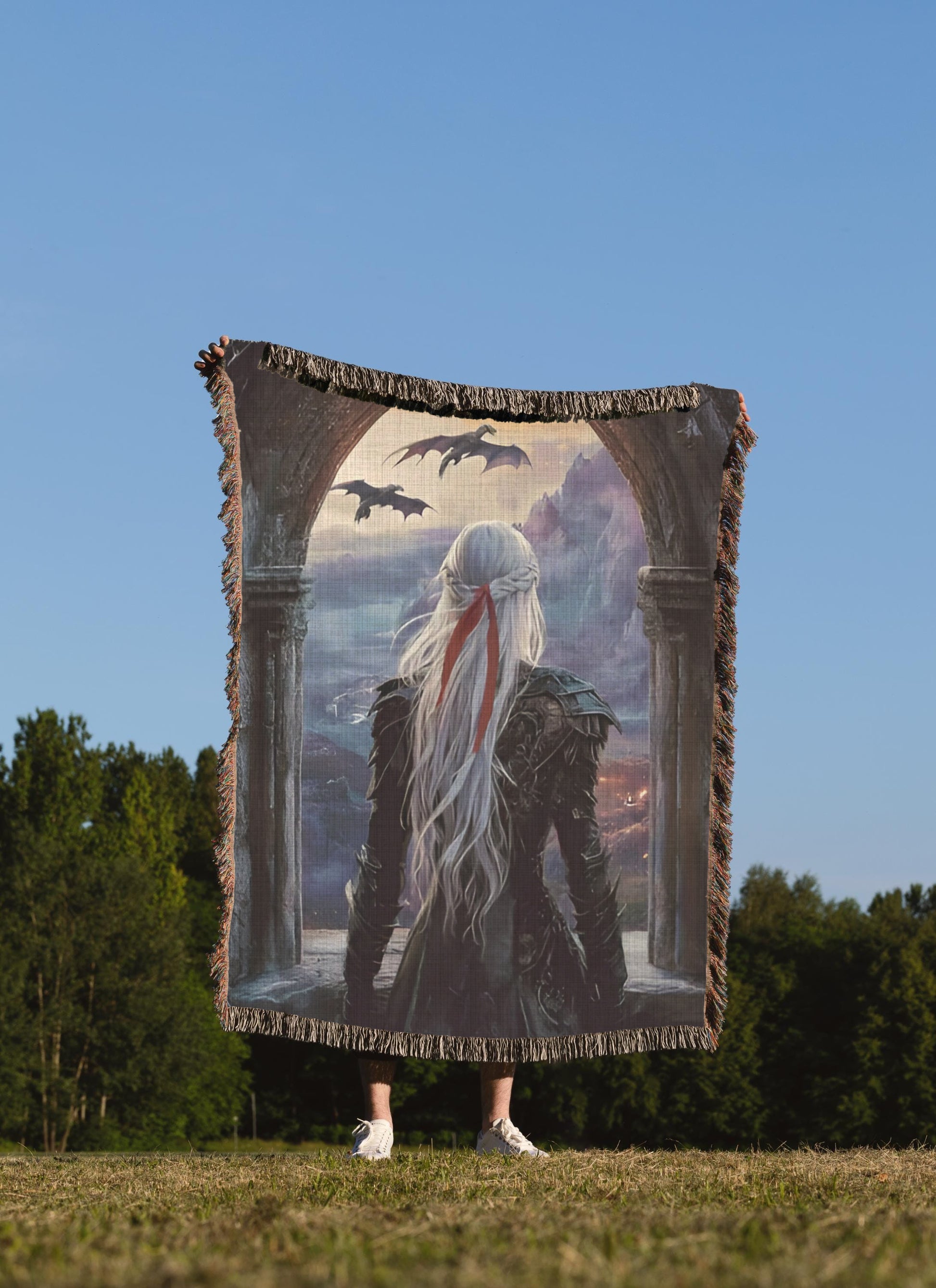 Manon Blackbeak Woven Blanket, Throne of Glass Inspired Throw, Ironteeth Witch with Dragons, Fantasy Bookish Gift for Sarah J. Maas Fans BKVLR21