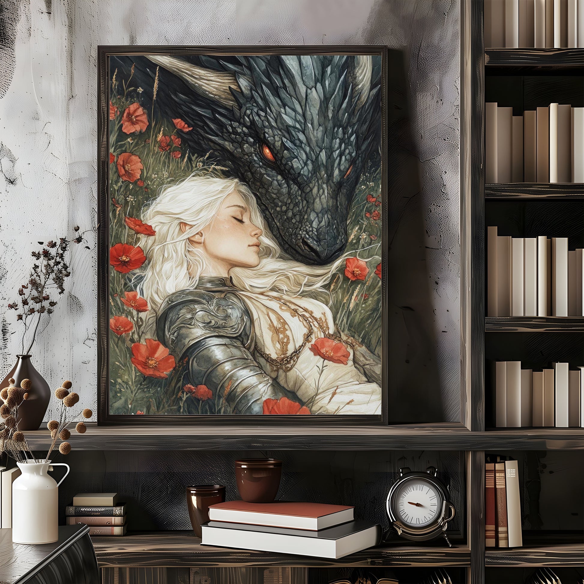 Throne of Glass Printed Art, Poster Abraxos and Manon, Art Print Fantasy Wall Decor, TOG Bookish Gift Dragon and Witch Illustration Book Lover Gift VLRP58