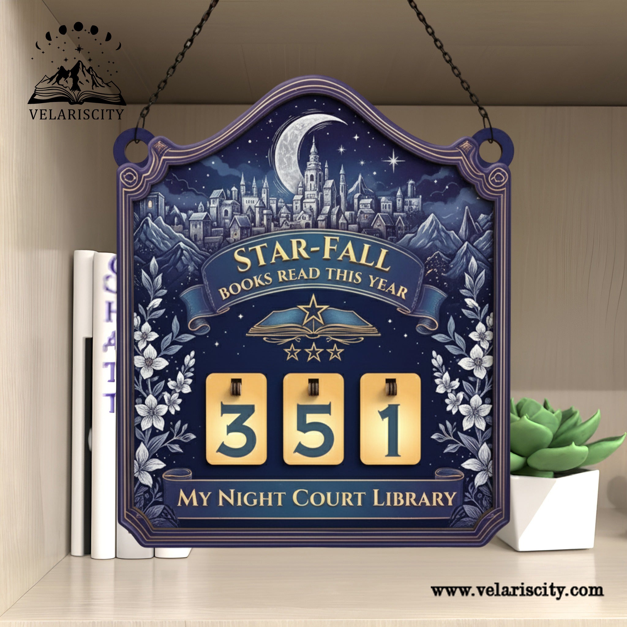 Night Court Velaris Book Tracker Sign, Starfall ACOTAR Inspired Decor, Fantasy Reading Counter, Personalized Bookish Gift BTVLR23