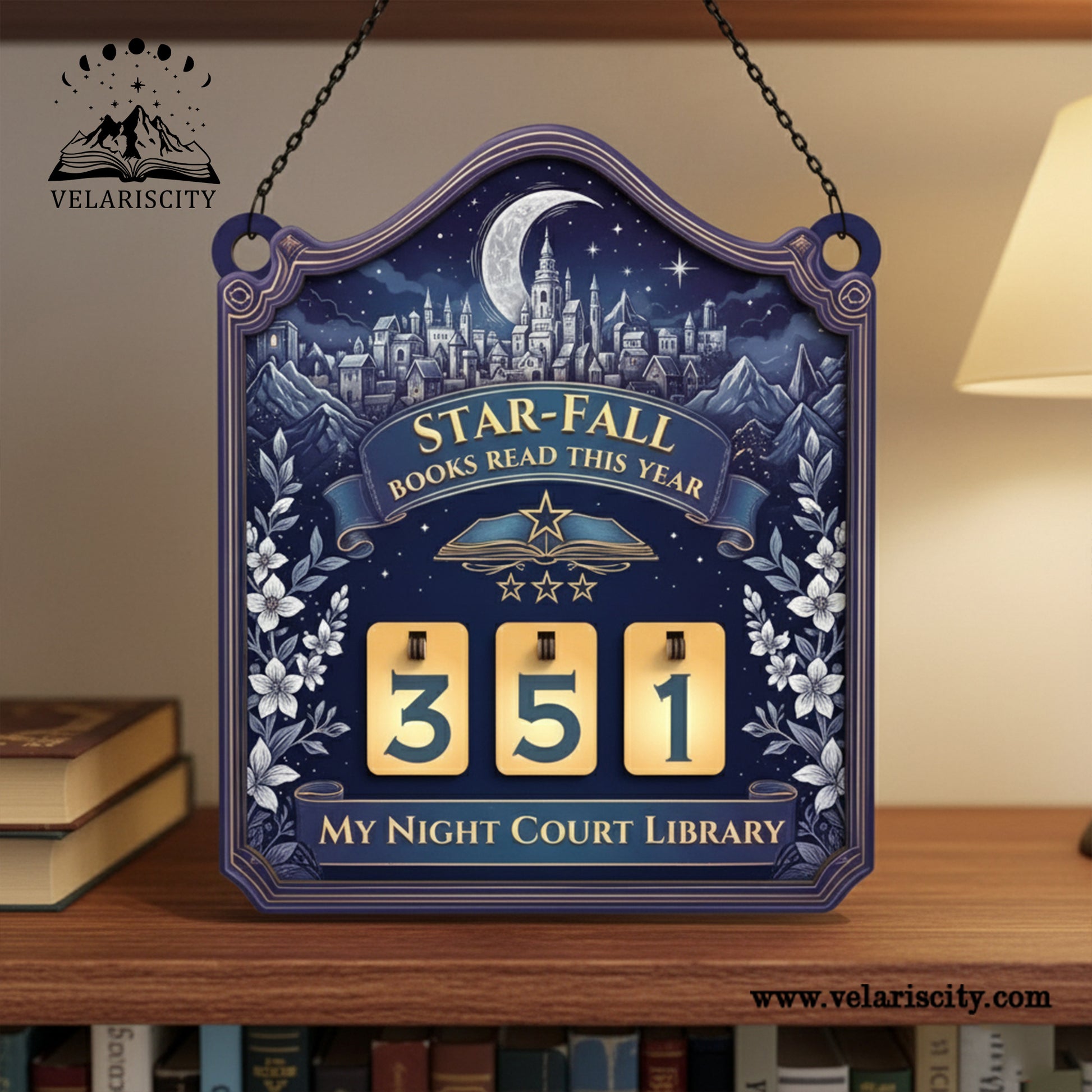 Night Court Velaris Book Tracker Sign, Starfall ACOTAR Inspired Decor, Fantasy Reading Counter, Personalized Bookish Gift BTVLR23