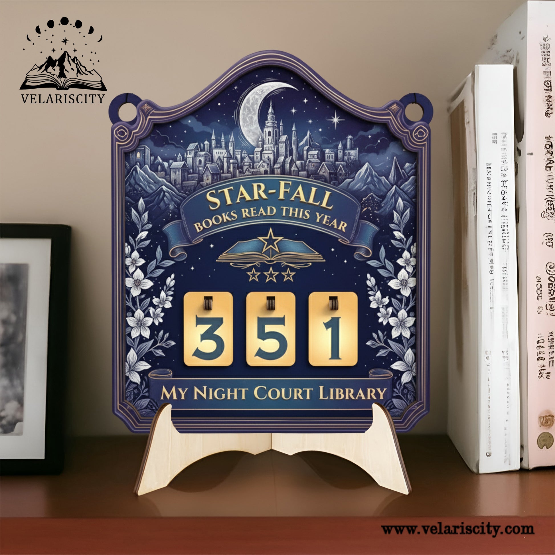 Night Court Velaris Book Tracker Sign, Starfall ACOTAR Inspired Decor, Fantasy Reading Counter, Personalized Bookish Gift BTVLR23