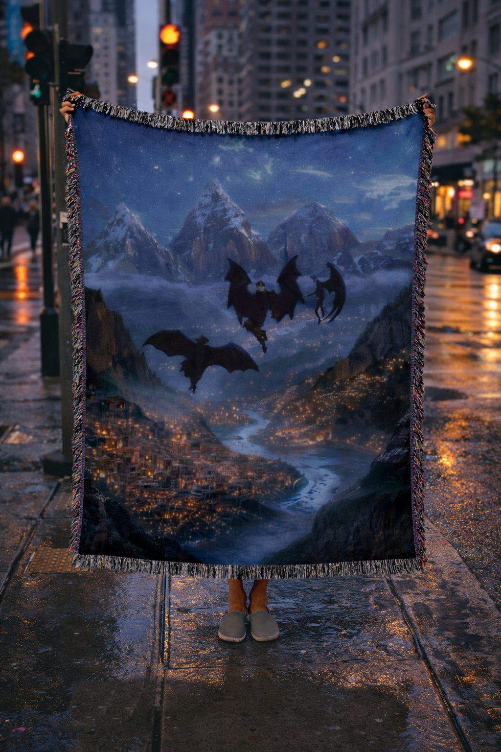 ACOTAR Inspired Woven Blanket, Night Court Mountain City Throw, Starfall Fantasy Home Decor, Gift for Romantasy Readers BKVLR22