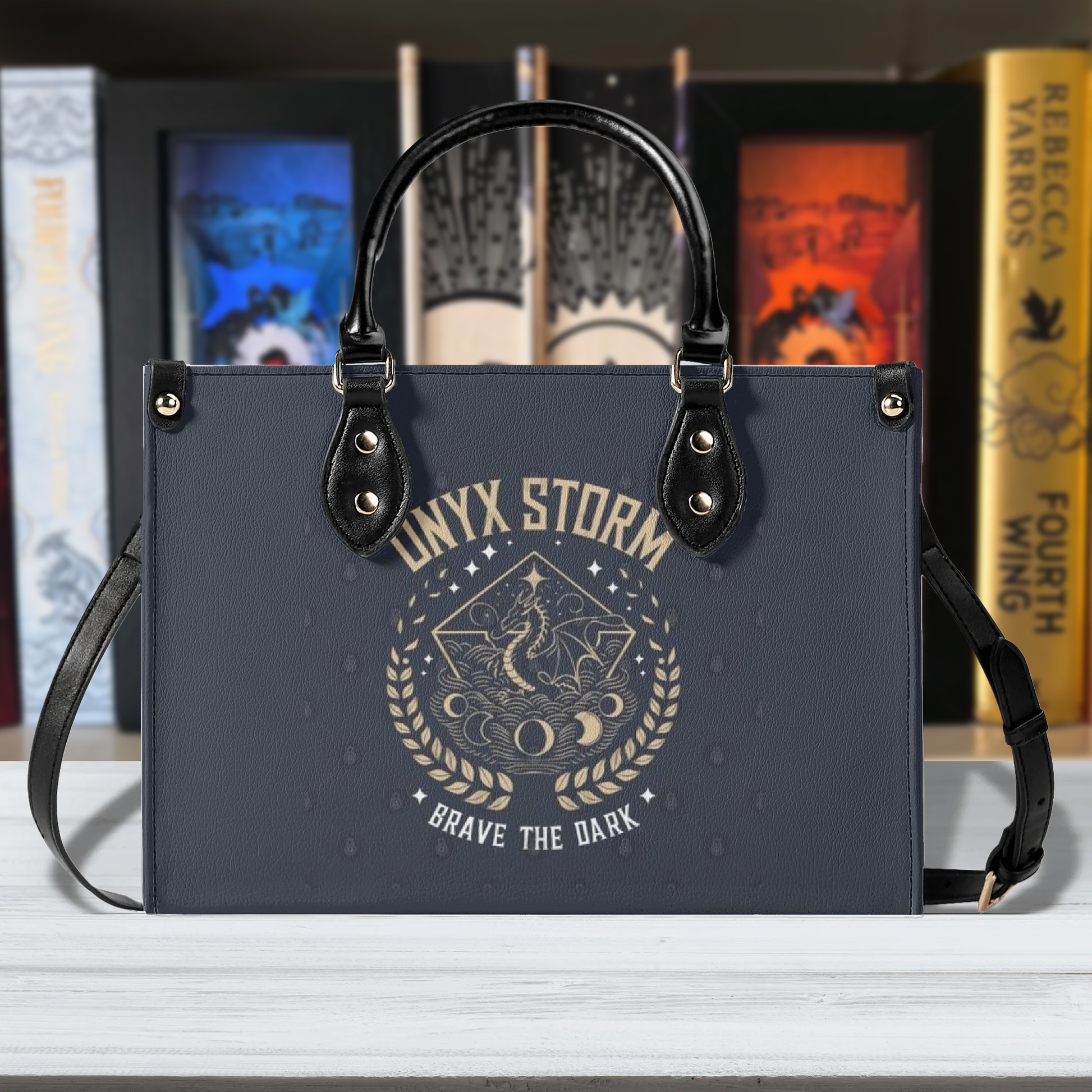 Onyx Storm Leather Bag, Brave The Dark Inspired Bag, Personalized Leather Bag, Fantasy Leather Handbag, Perfect Gift for Women. HBVLR23