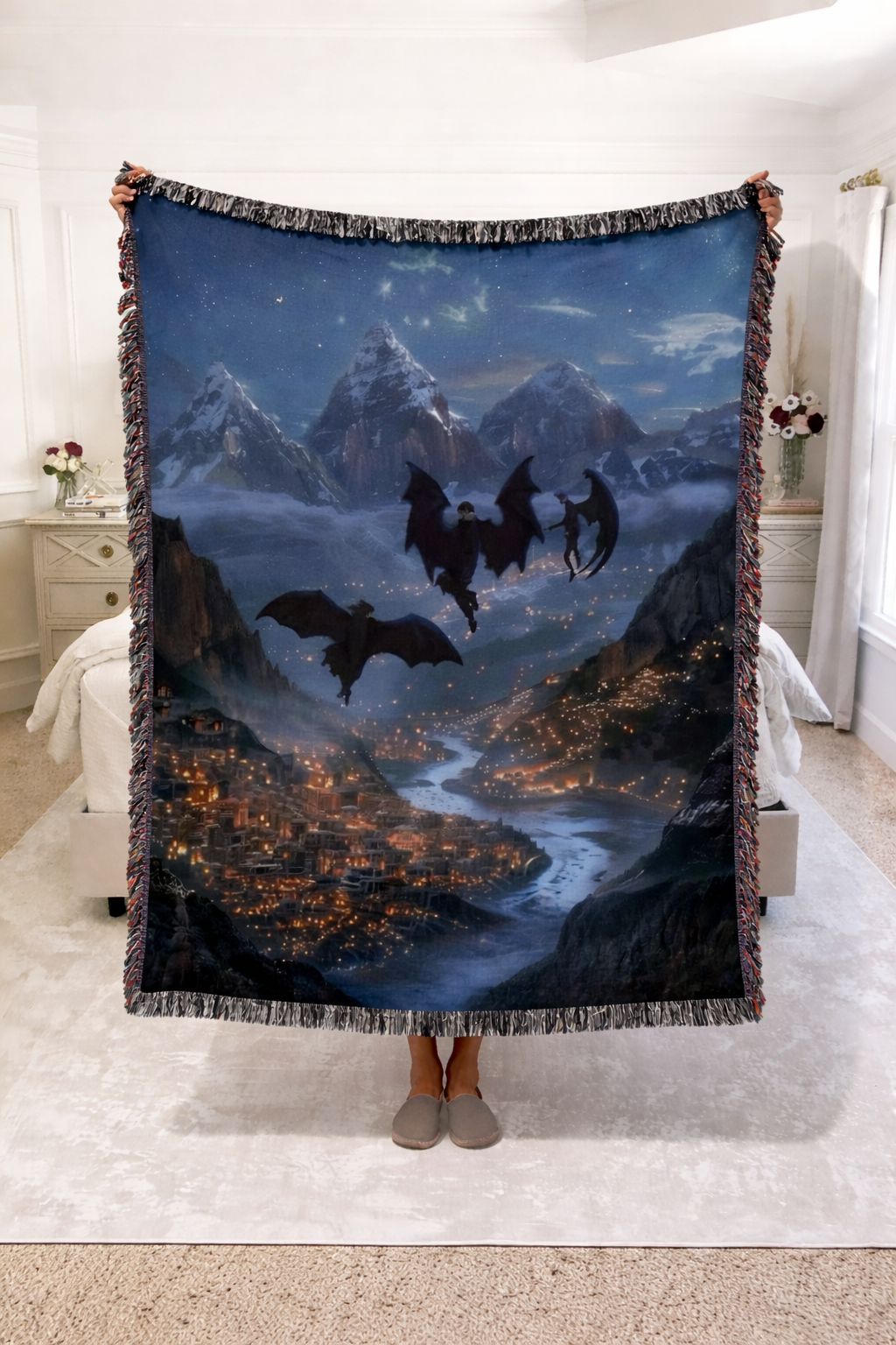 ACOTAR Inspired Woven Blanket, Night Court Mountain City Throw, Starfall Fantasy Home Decor, Gift for Romantasy Readers BKVLR22