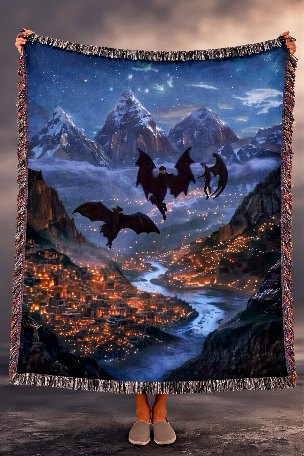 ACOTAR Inspired Woven Blanket, Night Court Mountain City Throw, Starfall Fantasy Home Decor, Gift for Romantasy Readers BKVLR22