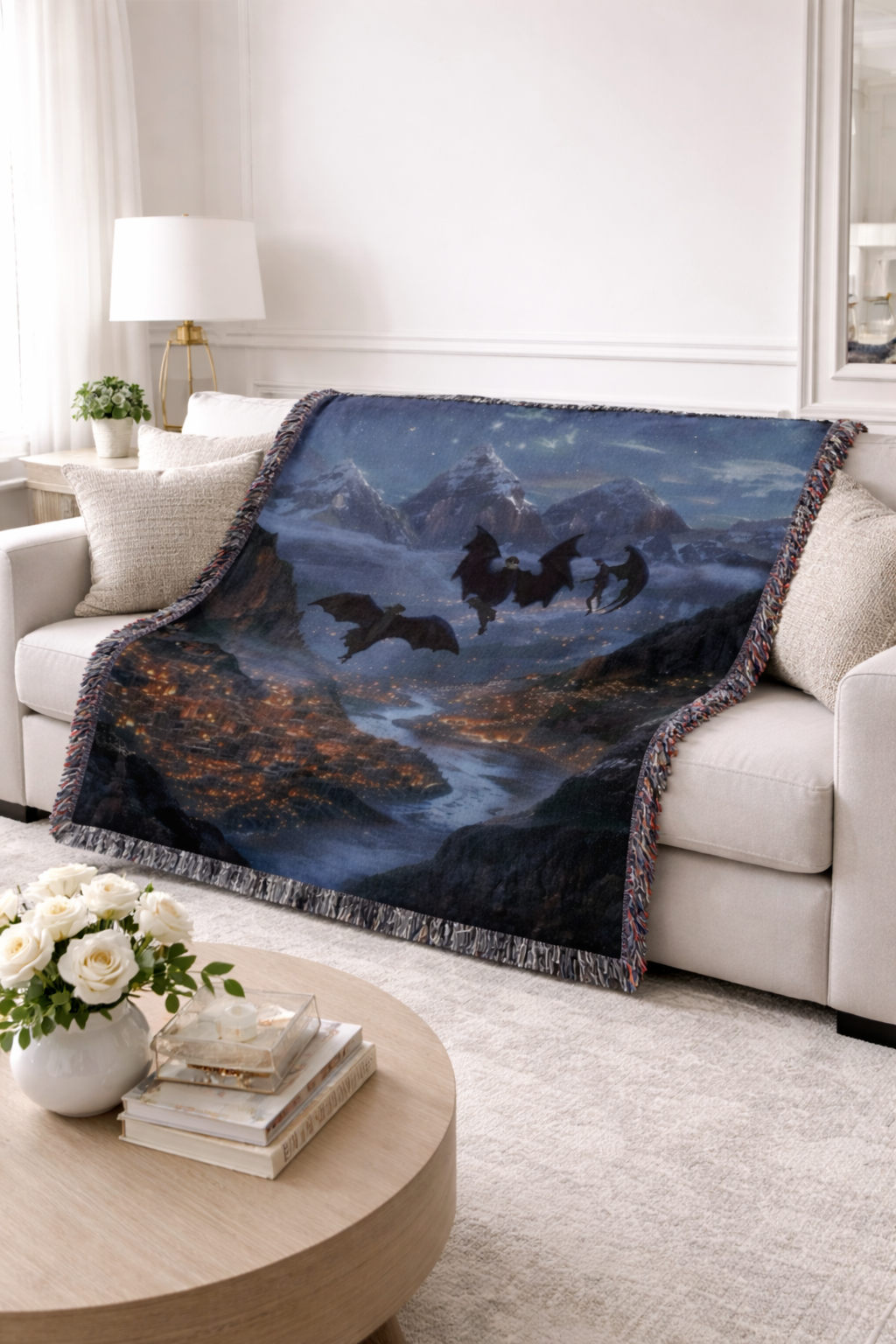 ACOTAR Inspired Woven Blanket, Night Court Mountain City Throw, Starfall Fantasy Home Decor, Gift for Romantasy Readers BKVLR22