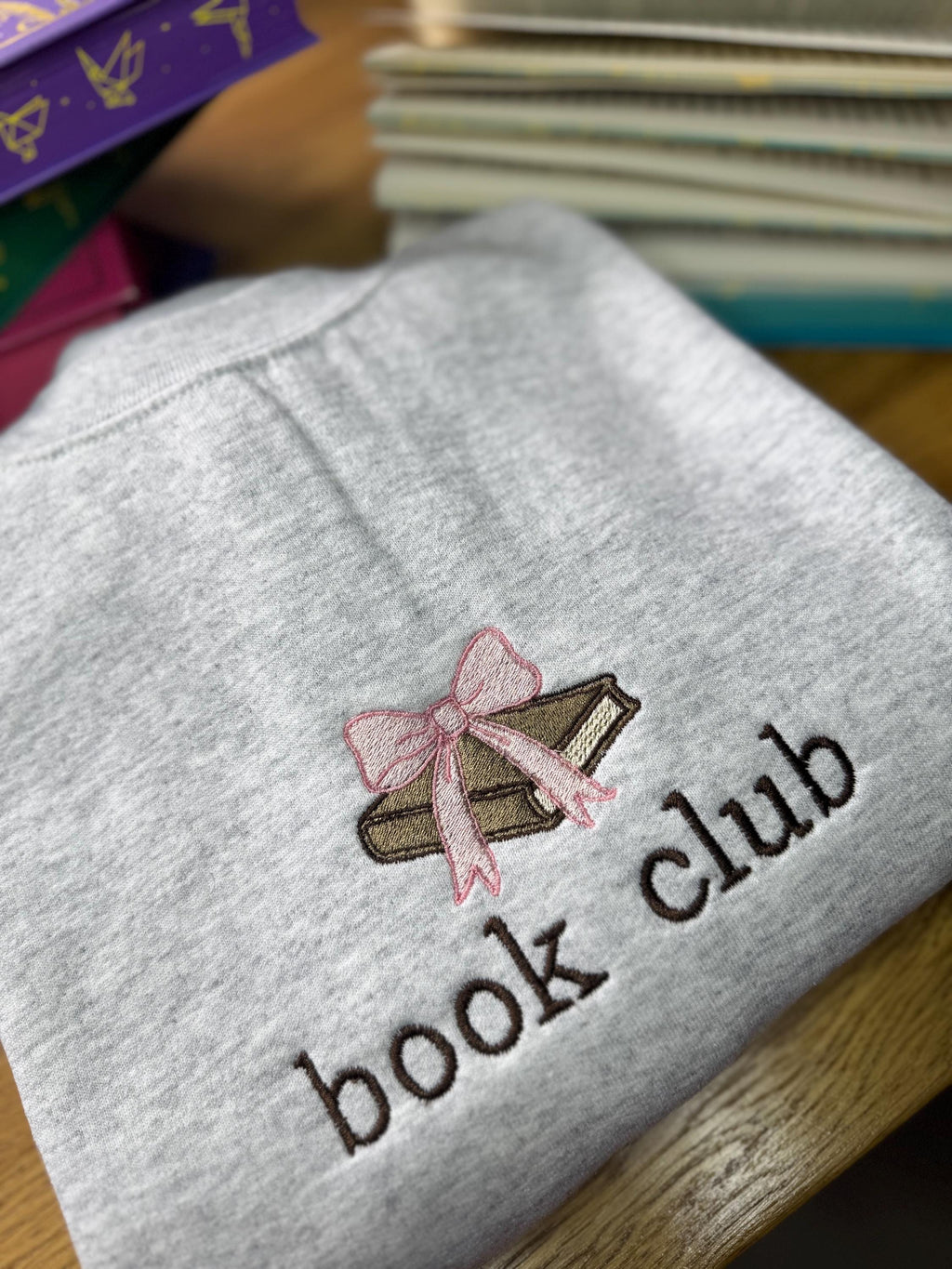 Book Club Embroidered Sweatshirt, Book Lover, Reading, Bookish, Bow, Cute, Librarian Gift, Book Lover Sweater, For Her, Love Reading