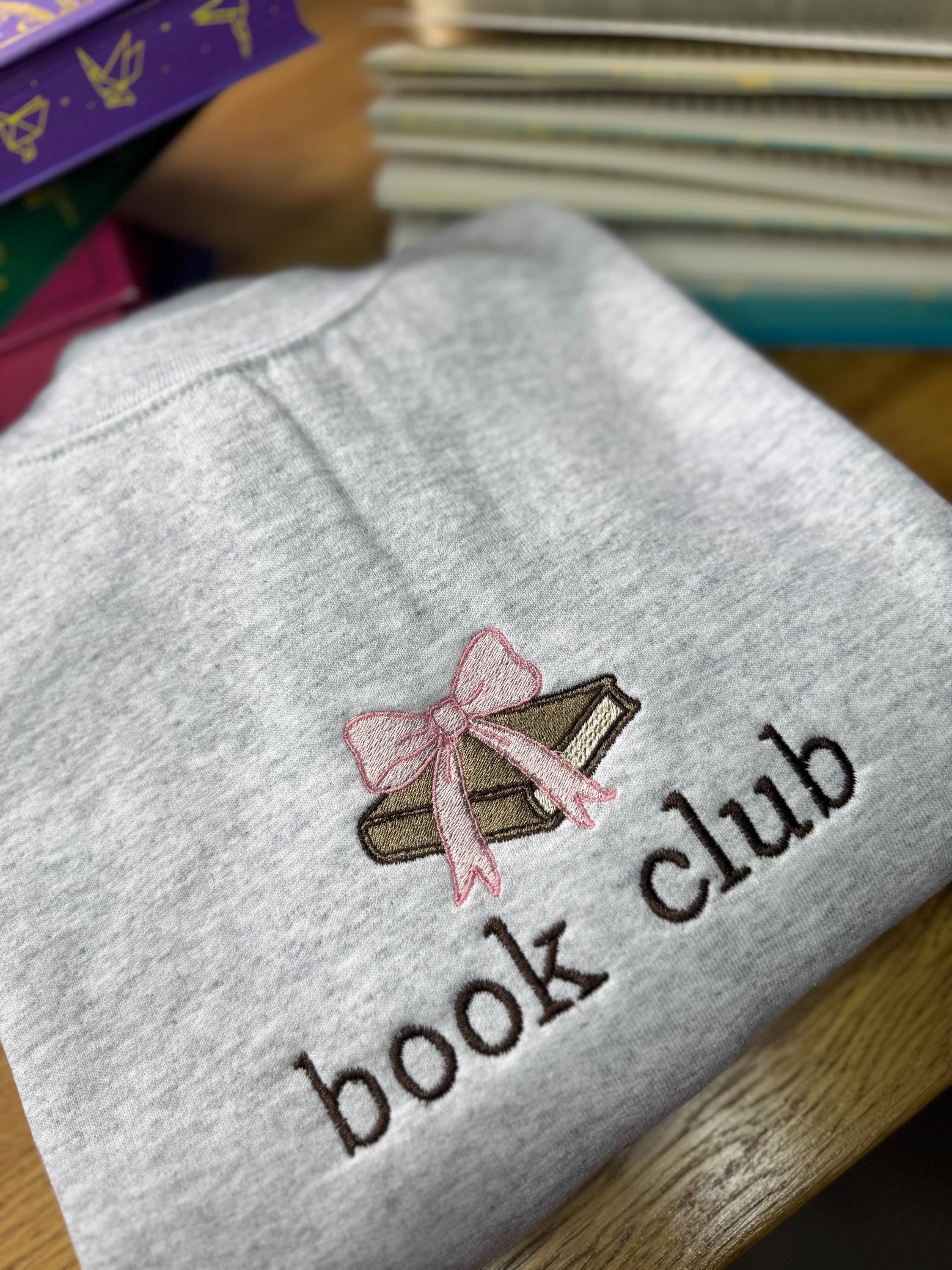 Book Club Embroidered Sweatshirt, Book Lover, Reading, Bookish, Bow, Cute, Librarian Gift, Book Lover Sweater, For Her, Love Reading