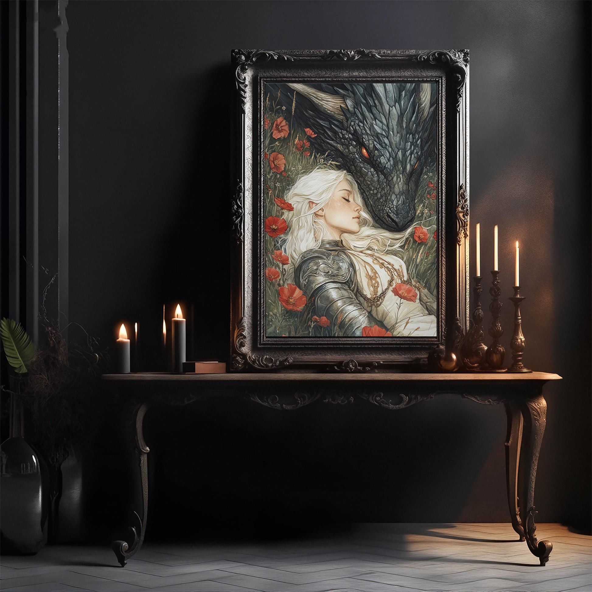 Throne of Glass Printed Art, Poster Abraxos and Manon, Art Print Fantasy Wall Decor, TOG Bookish Gift Dragon and Witch Illustration Book Lover Gift VLRP58
