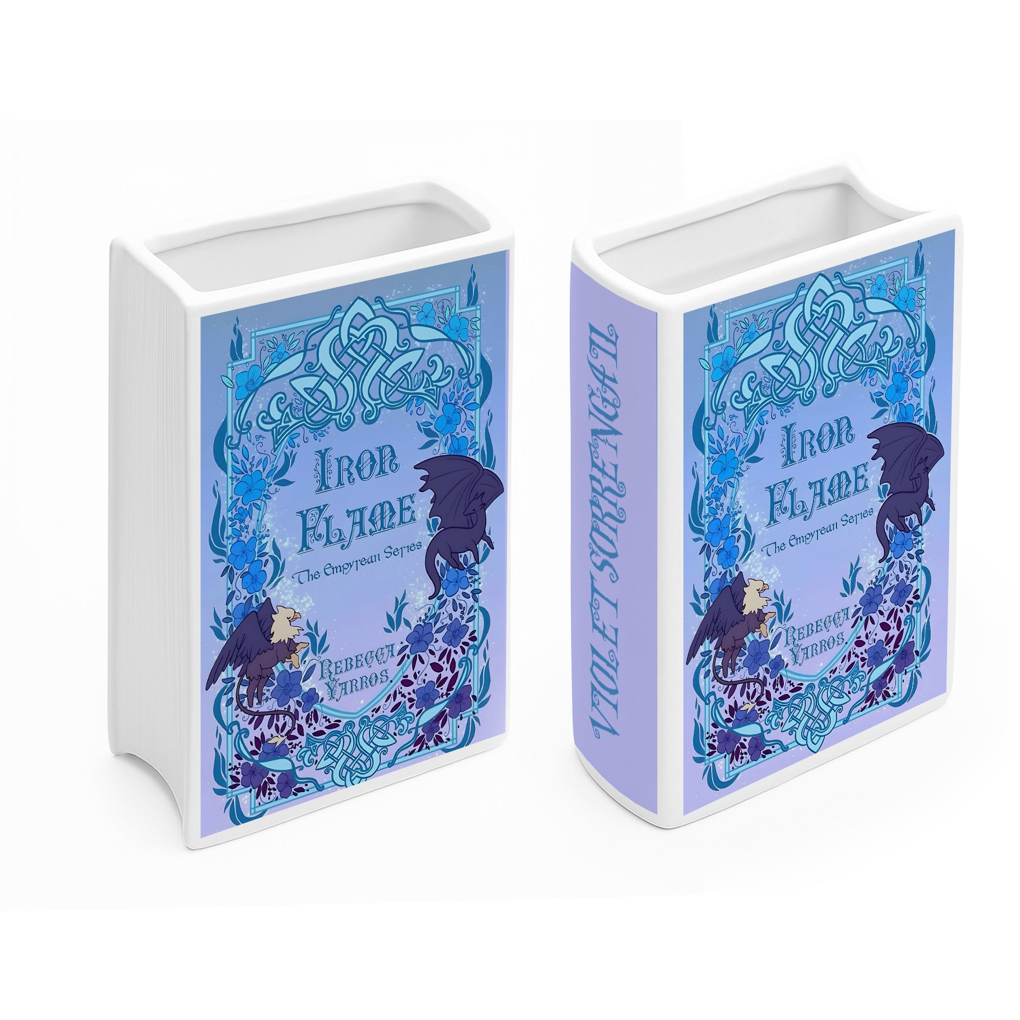 Iron Flame Ceramic Book Vase, Fantasy Home Decor for Book Lovers, Dragon Flower Vase Inspired by The Empyrean Series CVVRL23
