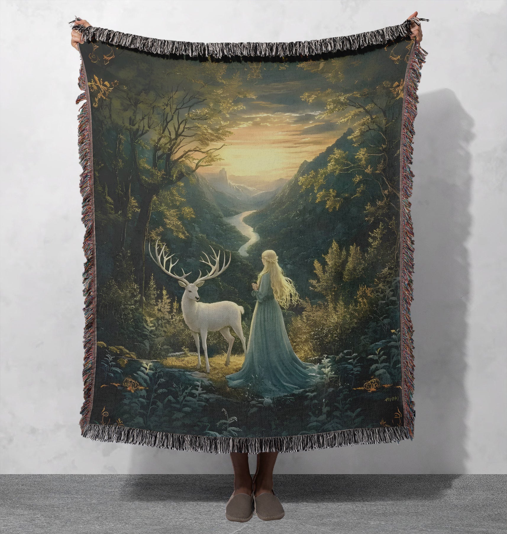 Aelin and Terrasen Woven Blanket, Throne of Glass Inspired Throw, White Stag Fantasy Scene, Cozy Gift for Fans BKVLR22