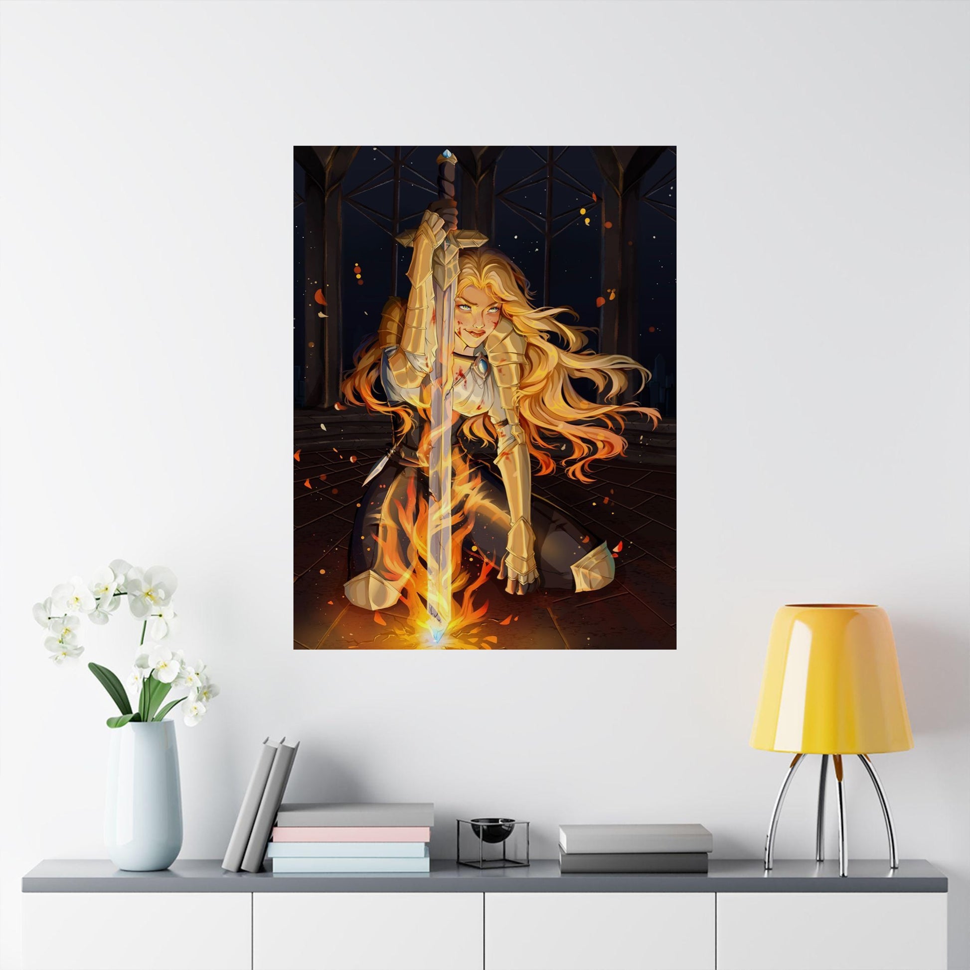 Aelin Throne of Glass Wall Art, Fantasy Bookish Poster of Fire Queen with Sword, Book Lover Decor, Sarah J Maas Inspired Print VLRP59