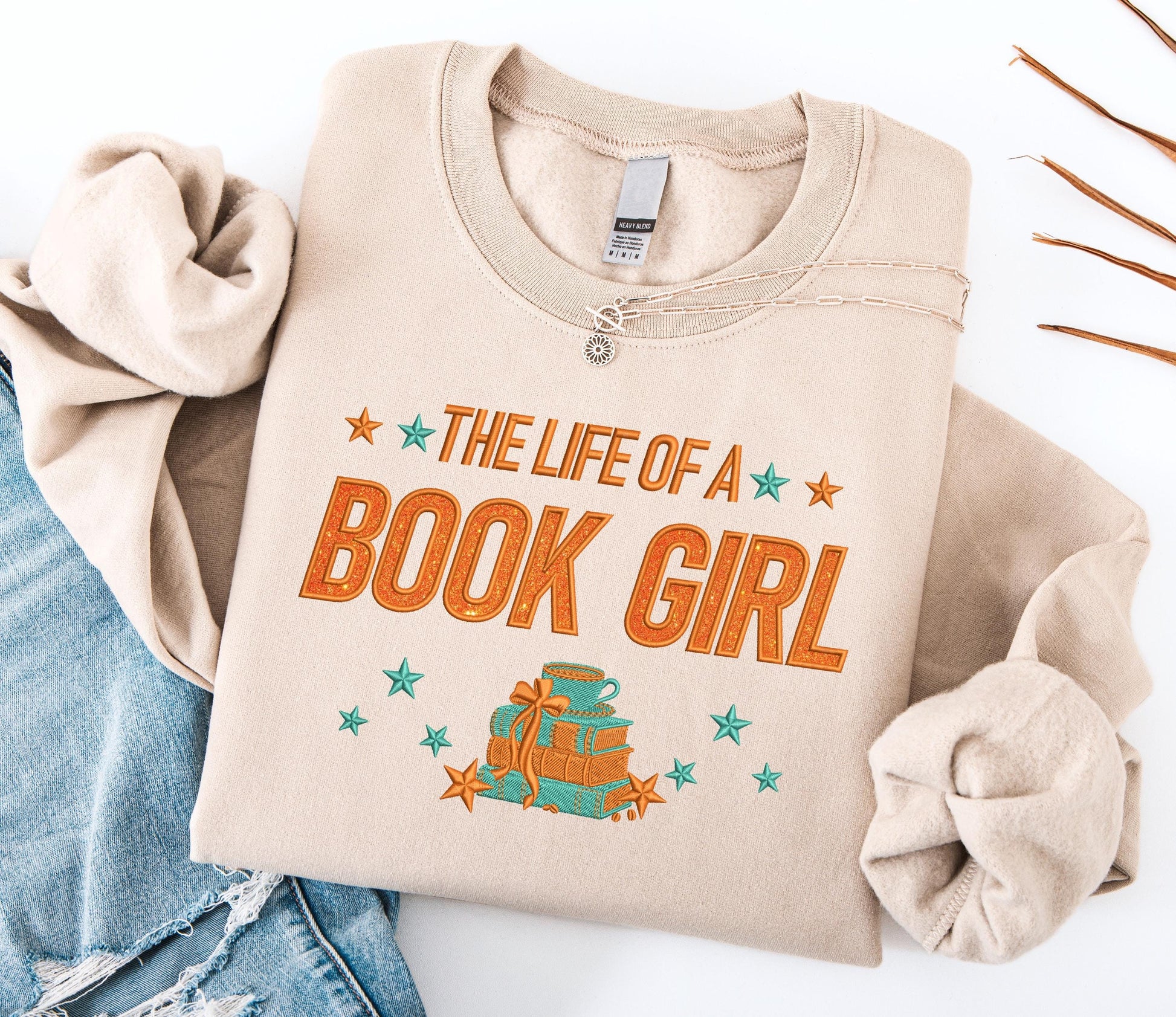 The Life of a Book Girl Sweatshirt for Fan, Embroidered Orange Glitter Shirt, Showgirl Shirt for Concert, Book Club Shirt Gift for Her