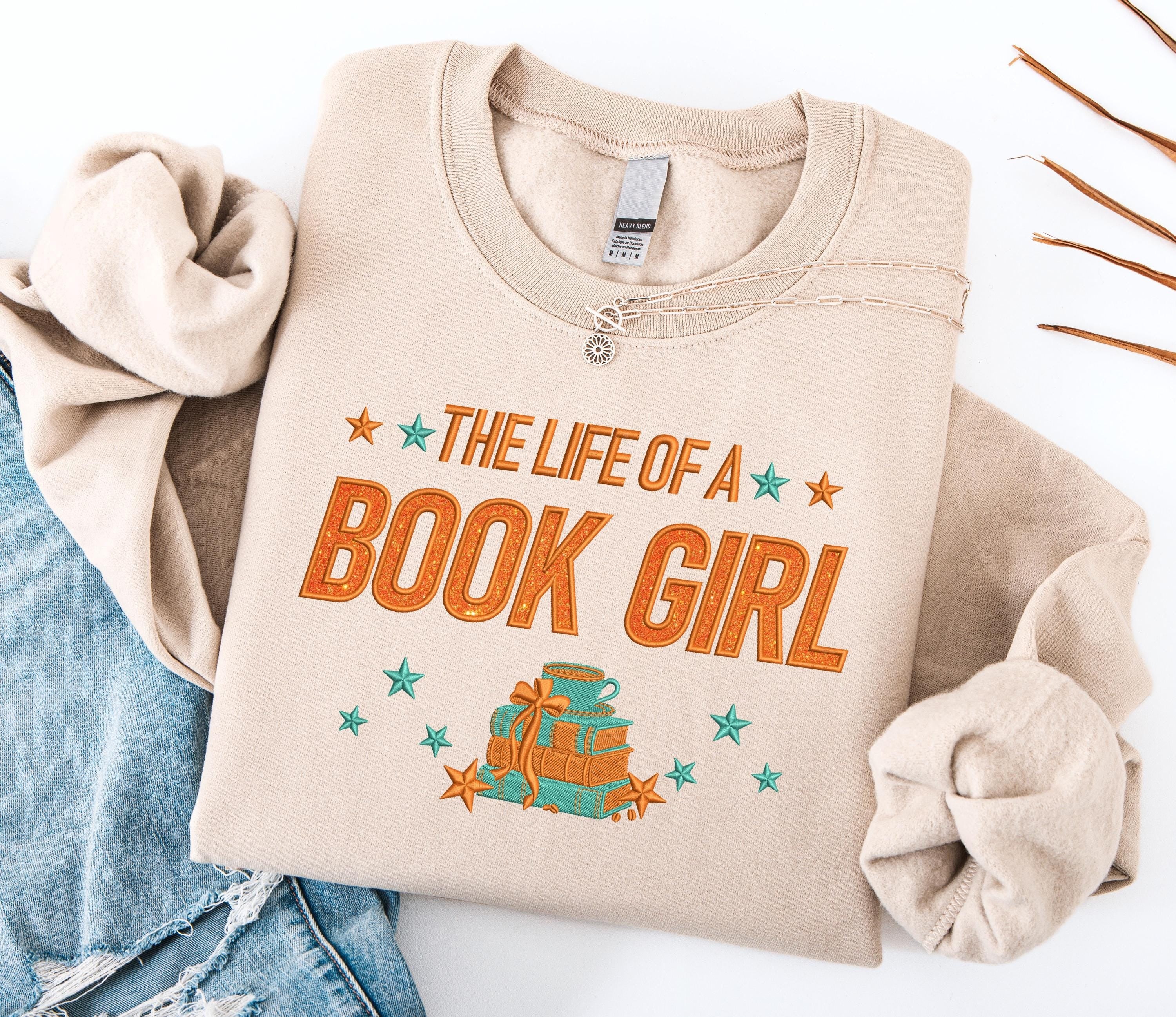 The Life of a Book Girl Sweatshirt for Fan, Embroidered Orange Glitter Shirt, Showgirl Shirt for Concert, Book Club Shirt Gift for Her