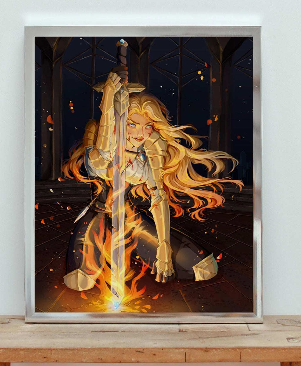 Aelin Throne of Glass Wall Art, Fantasy Bookish Poster of Fire Queen with Sword, Book Lover Decor, Sarah J Maas Inspired Print VLRP59