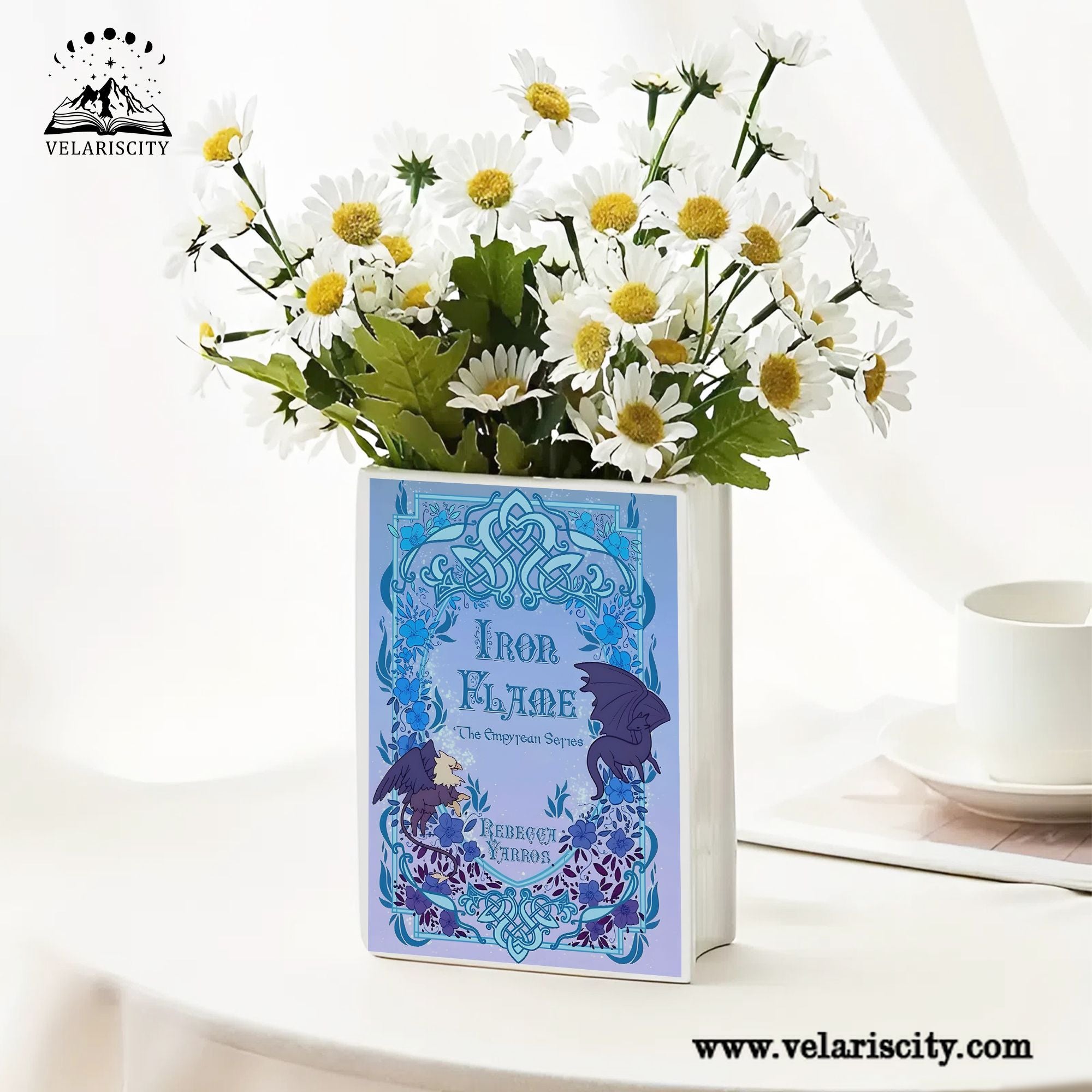 Iron Flame Ceramic Book Vase, Fantasy Home Decor for Book Lovers, Dragon Flower Vase Inspired by The Empyrean Series CVVRL23