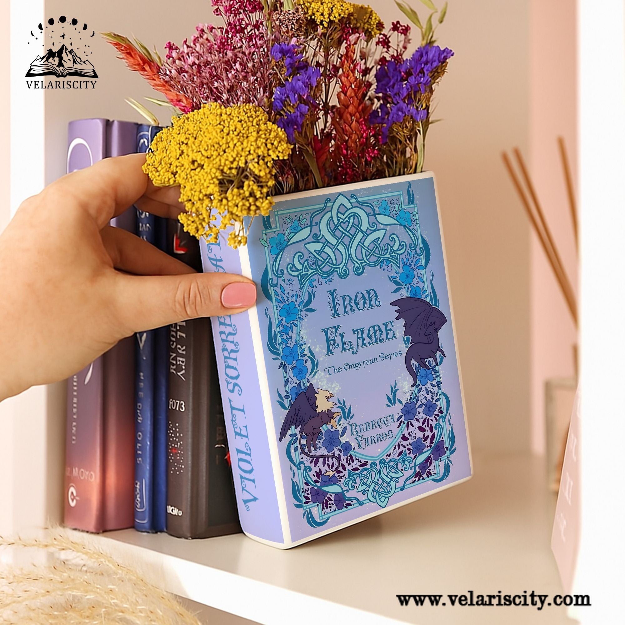 Iron Flame Ceramic Book Vase, Fantasy Home Decor for Book Lovers, Dragon Flower Vase Inspired by The Empyrean Series CVVRL23
