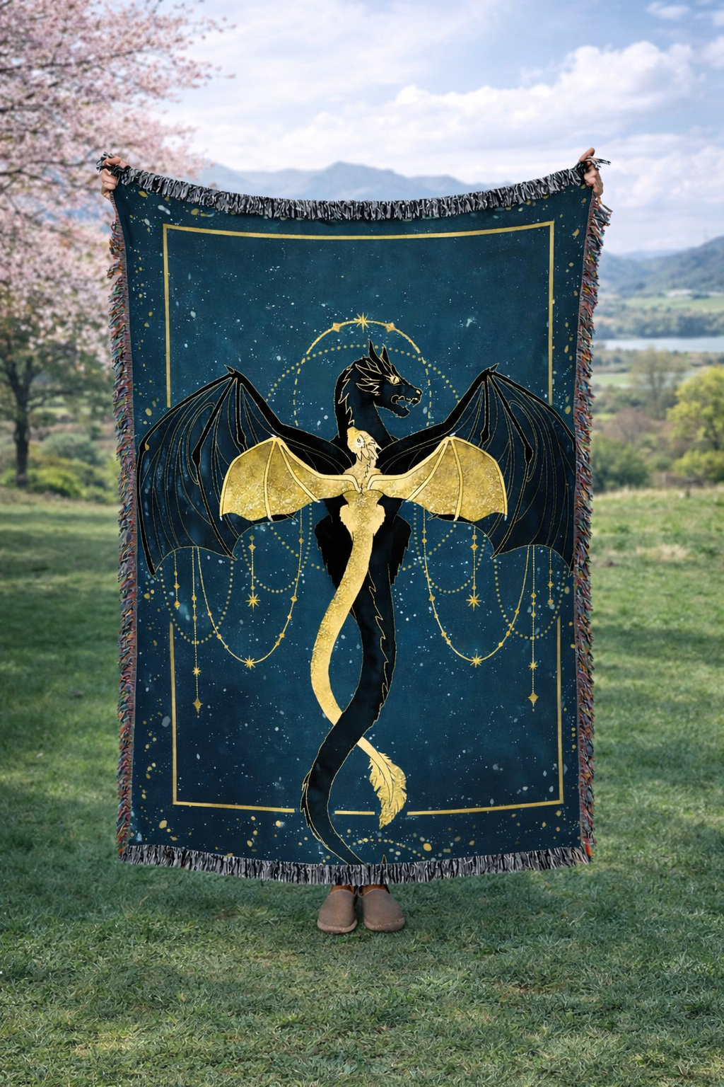 Fourth Wing Inspired Woven Blanket, Tairn and Andarna Dragon Throw, Celestial Bookish Home Decor, Gift for Romantasy Readers BKVLR19