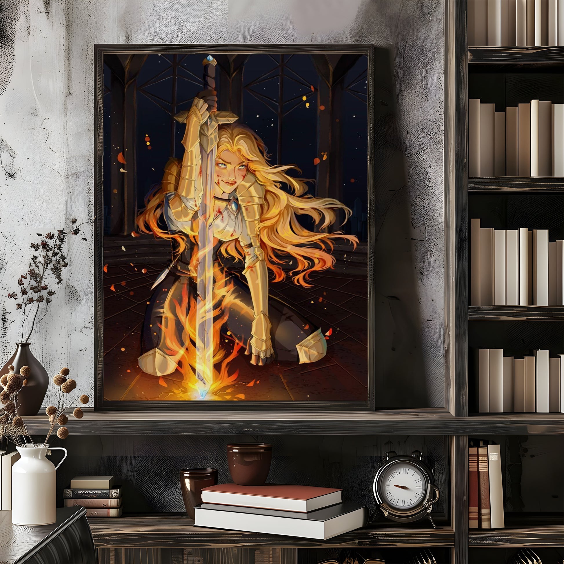 Aelin Throne of Glass Wall Art, Fantasy Bookish Poster of Fire Queen with Sword, Book Lover Decor, Sarah J Maas Inspired Print VLRP59