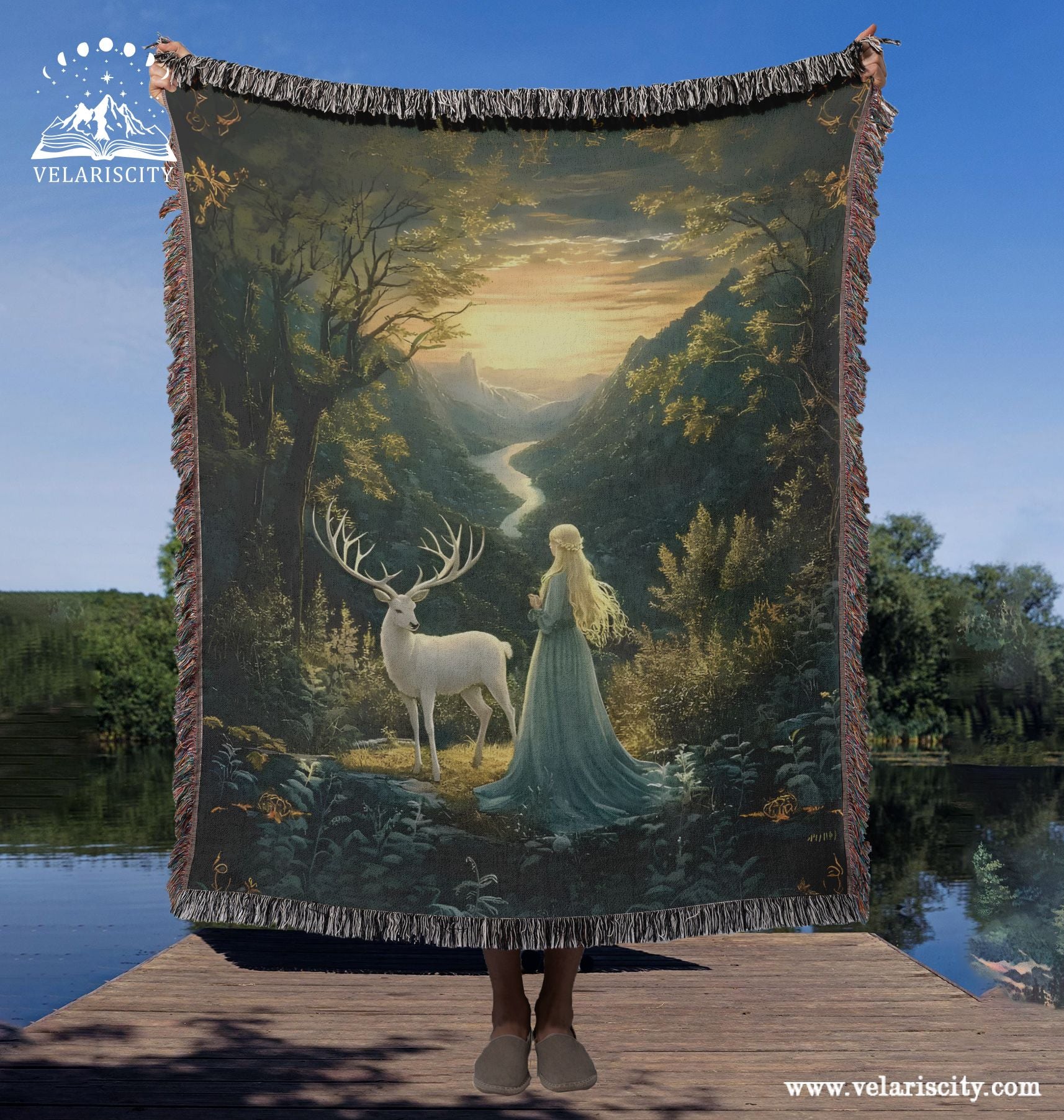 Aelin and Terrasen Woven Blanket, Throne of Glass Inspired Throw, White Stag Fantasy Scene, Cozy Gift for Fans BKVLR22