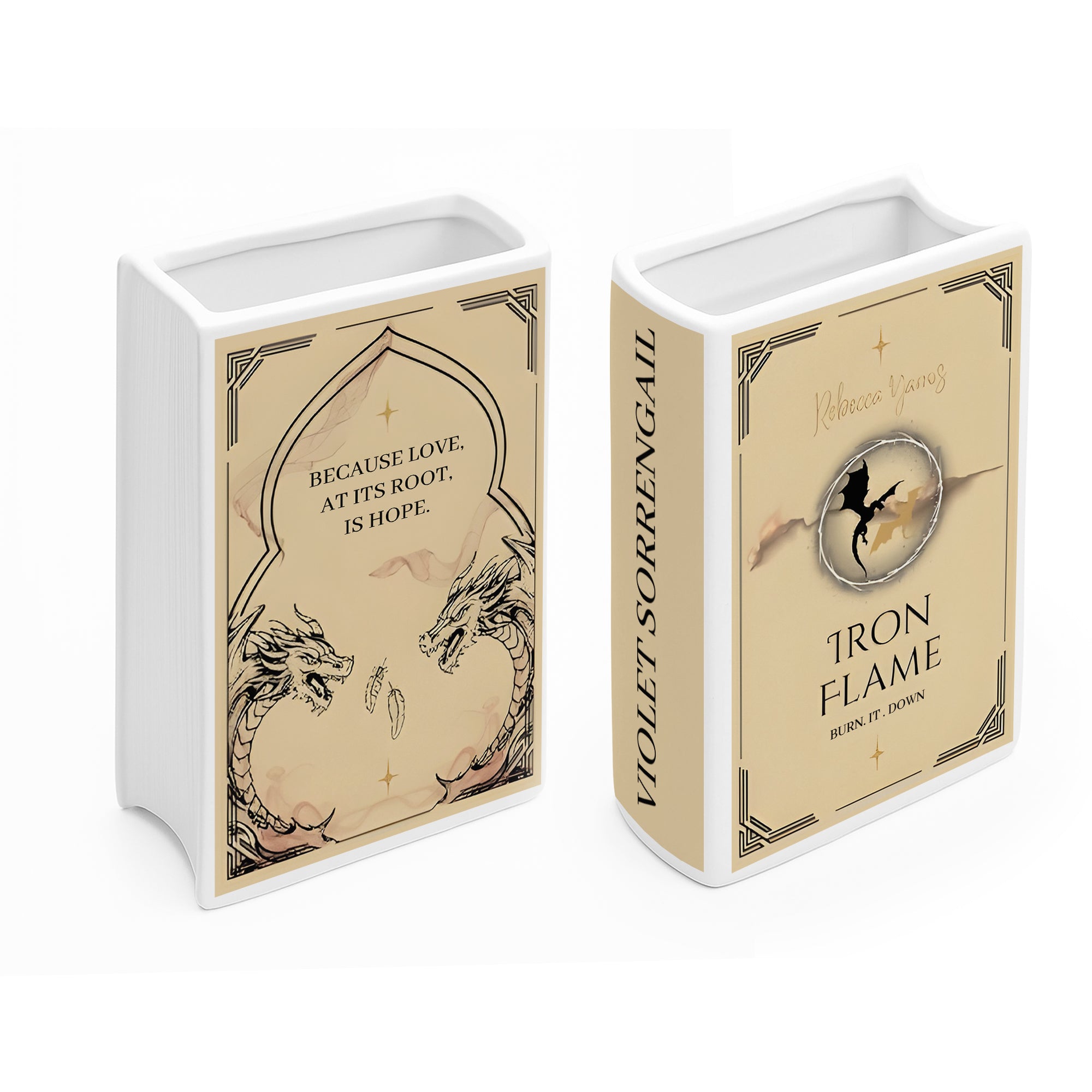 Iron Flame Ceramic Book Vase, Minimalist Ceramic Flower Vase for Book Lovers, Burn It Down Edition, Fantasy Home Decor Gift CVVRL24