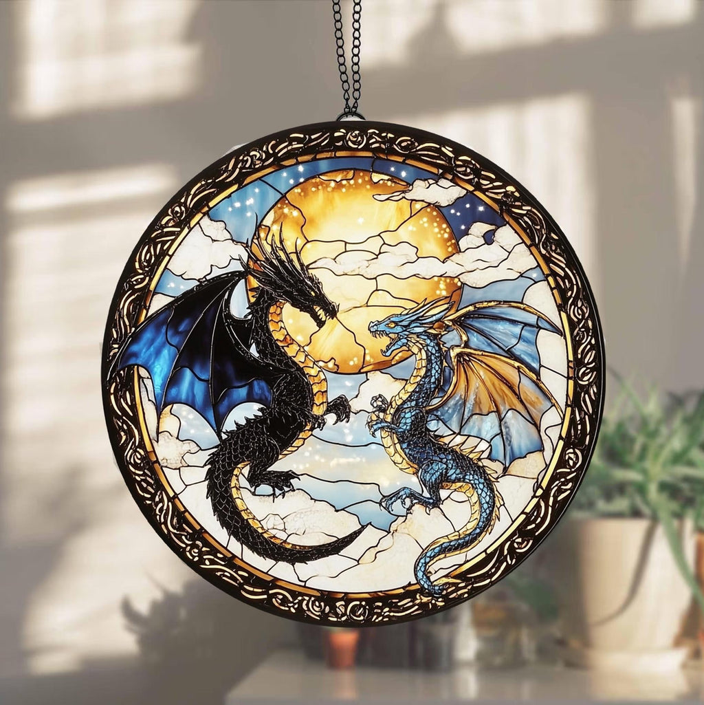 Fourth Wing Dragon Acrylic Ornaments, Tairn & Andarna Suncatcher for Readers, Book Lover Presents, Onyx Storm Stained Glass Suncatcher SGVLR23