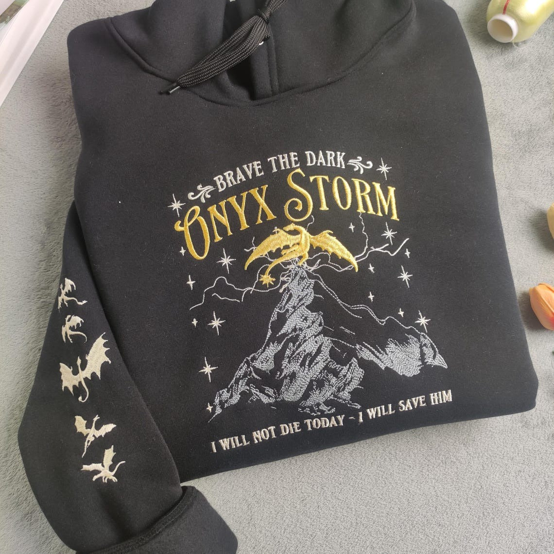 Embroidered Onyx Storm Brave The Dark Sweatshirt, The Empyrean Sweatshirt, VEMB19