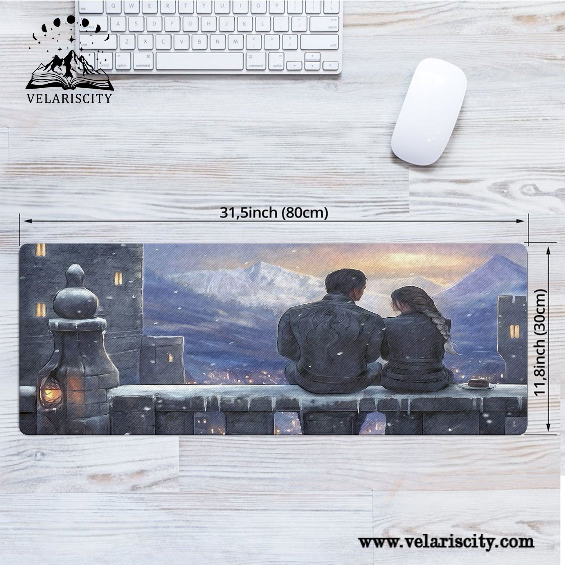 Fourth Wing Desk Mat, Violet and Xaden Romantic Castle Scene, Empyrean Series Rebecca Yarros Inspired Mouse Pad DMVLR28