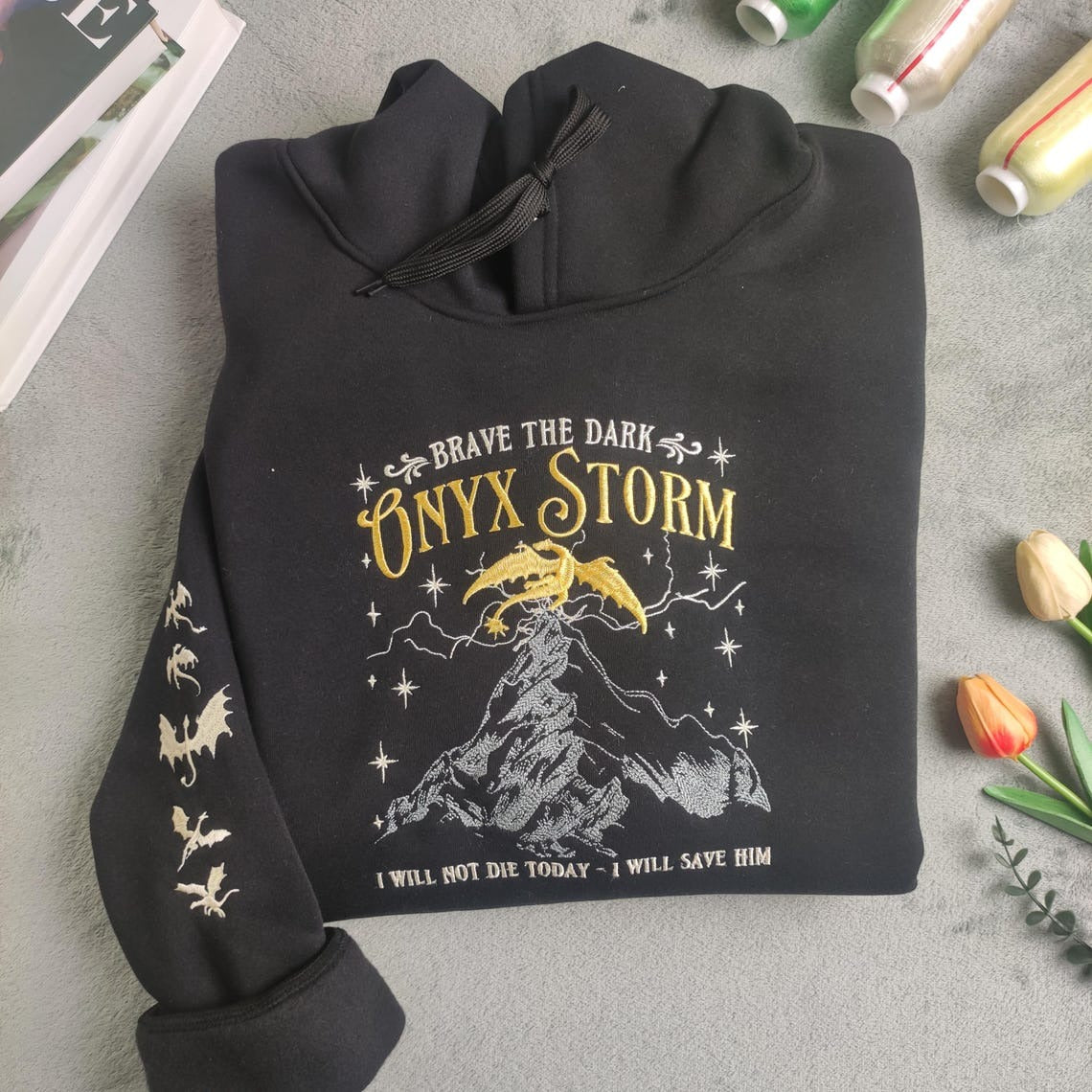Embroidered Onyx Storm Brave The Dark Sweatshirt, The Empyrean Sweatshirt, VEMB19