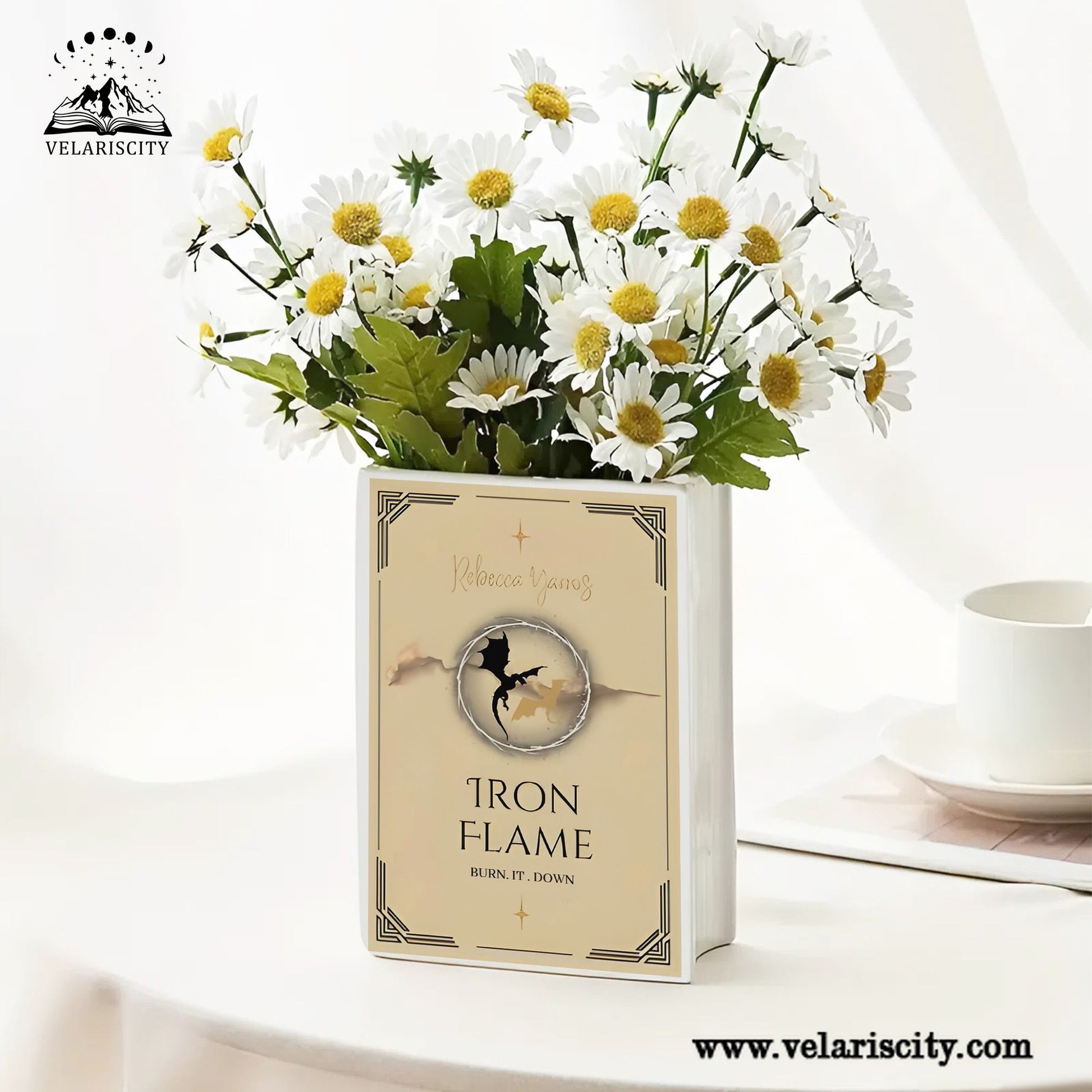Iron Flame Ceramic Book Vase, Minimalist Ceramic Flower Vase for Book Lovers, Burn It Down Edition, Fantasy Home Decor Gift CVVRL24