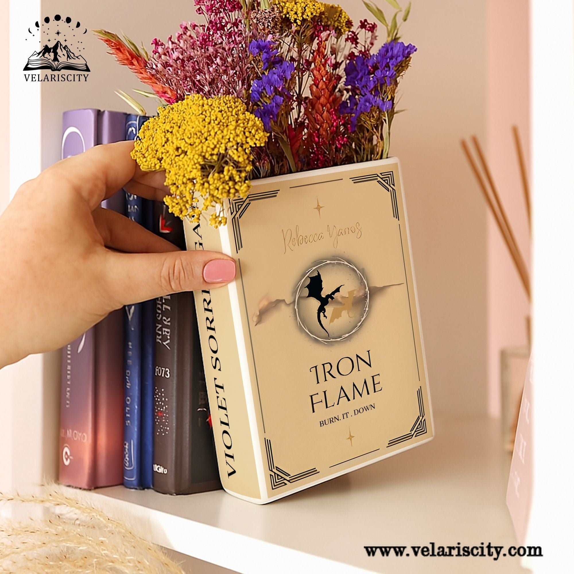 Iron Flame Ceramic Book Vase, Minimalist Ceramic Flower Vase for Book Lovers, Burn It Down Edition, Fantasy Home Decor Gift CVVRL24
